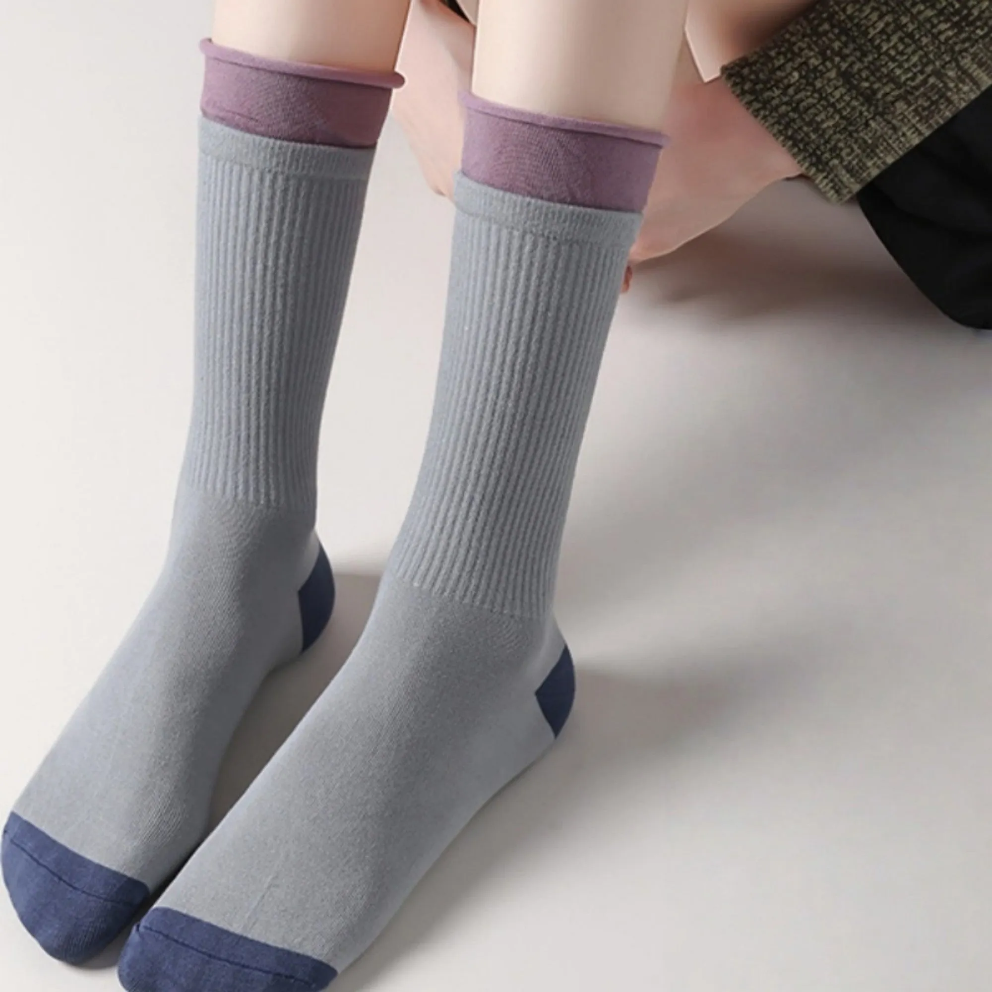 Anna-Kaci 3-Pair Women's Ribbed Crew Socks with Contrast Heel Toe Accents Soft Stretch Fabric Everyday Comfort Gift Set sold by Anna-Kaci product image thumbnail 3