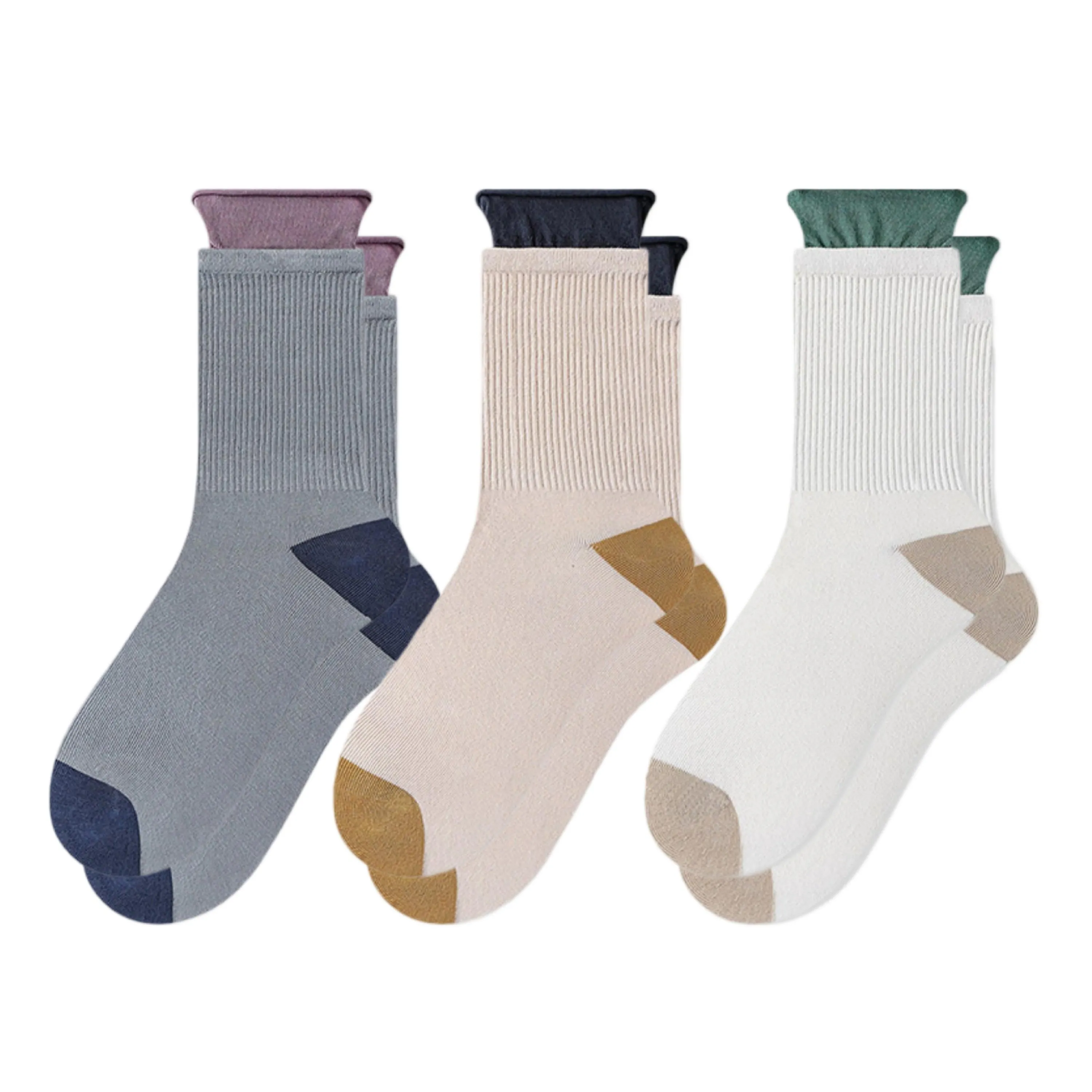 Anna-Kaci 3-Pair Women's Ribbed Crew Socks with Contrast Heel Toe Accents Soft Stretch Fabric Everyday Comfort Gift Set sold by Anna-Kaci