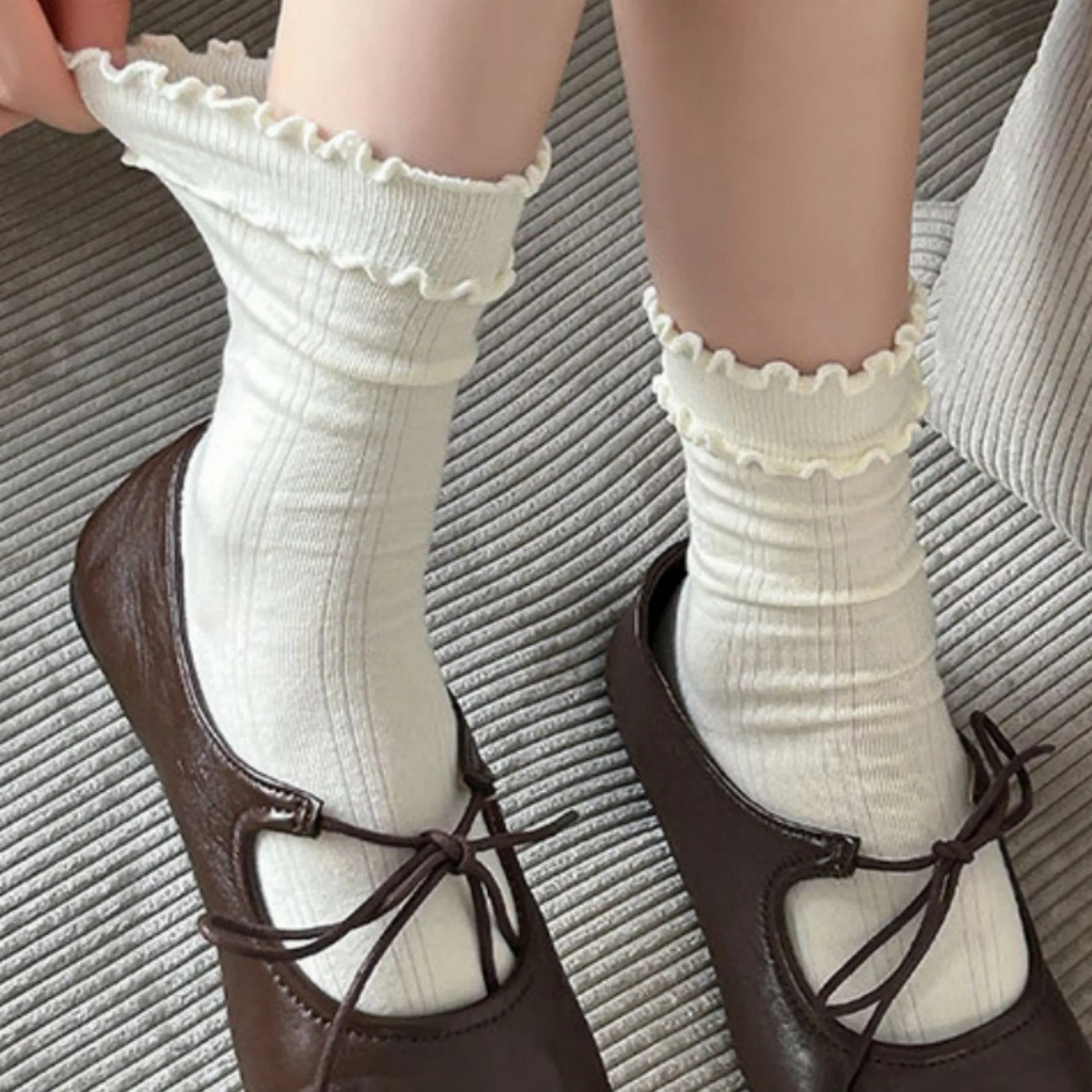 Anna-Kaci 3-Pair Women's Soft Ribbed Crew Socks with Lettuce Edge Cuff Stretch Cotton Feel Everyday Comfort Set sold by Anna-Kaci product image thumbnail 2