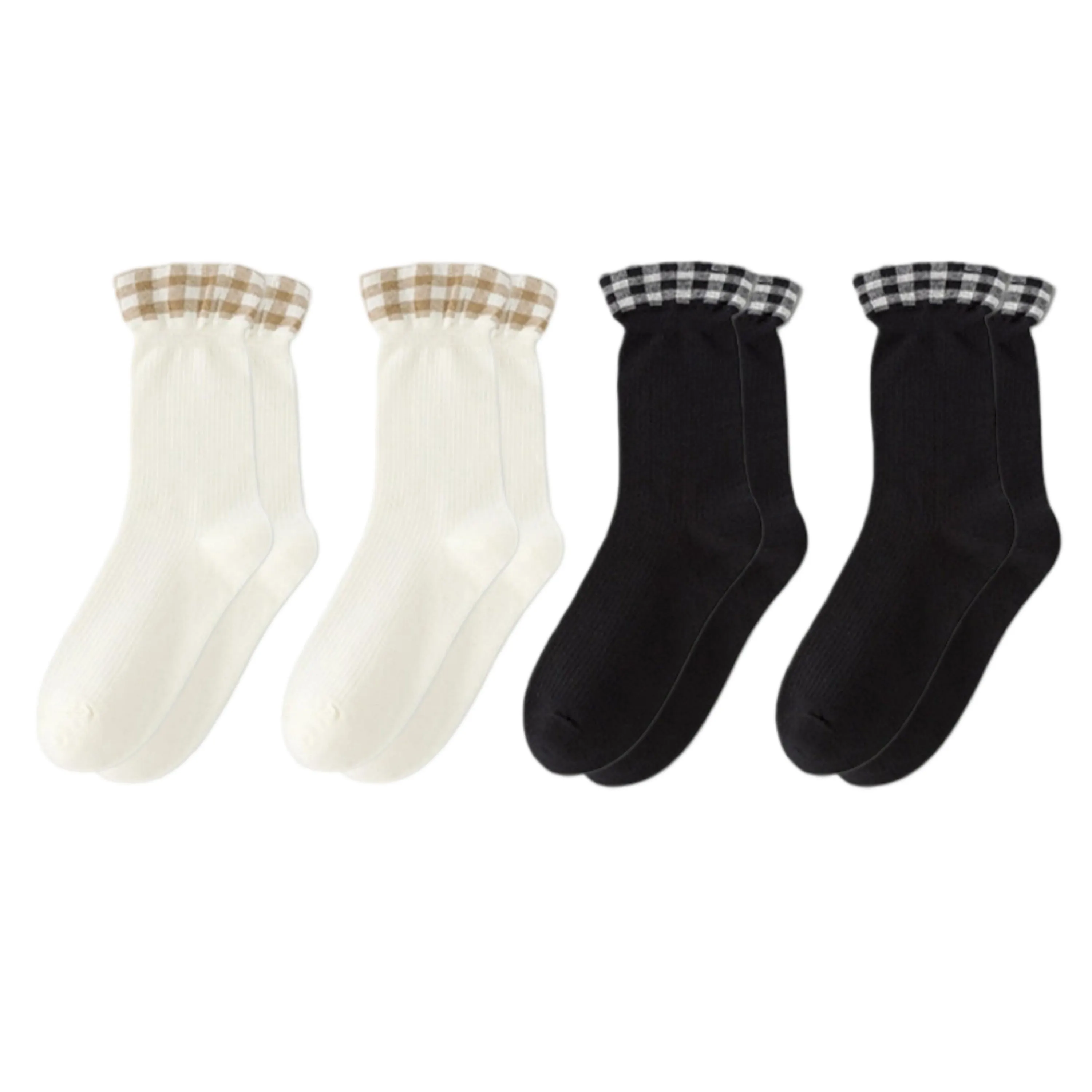 Anna-Kaci 4-Pair Women's Ribbed Crew Socks with Gingham Foldover Cuff Soft Stretch Cotton Feel Everyday Gift Set sold by Anna-Kaci product image thumbnail 5