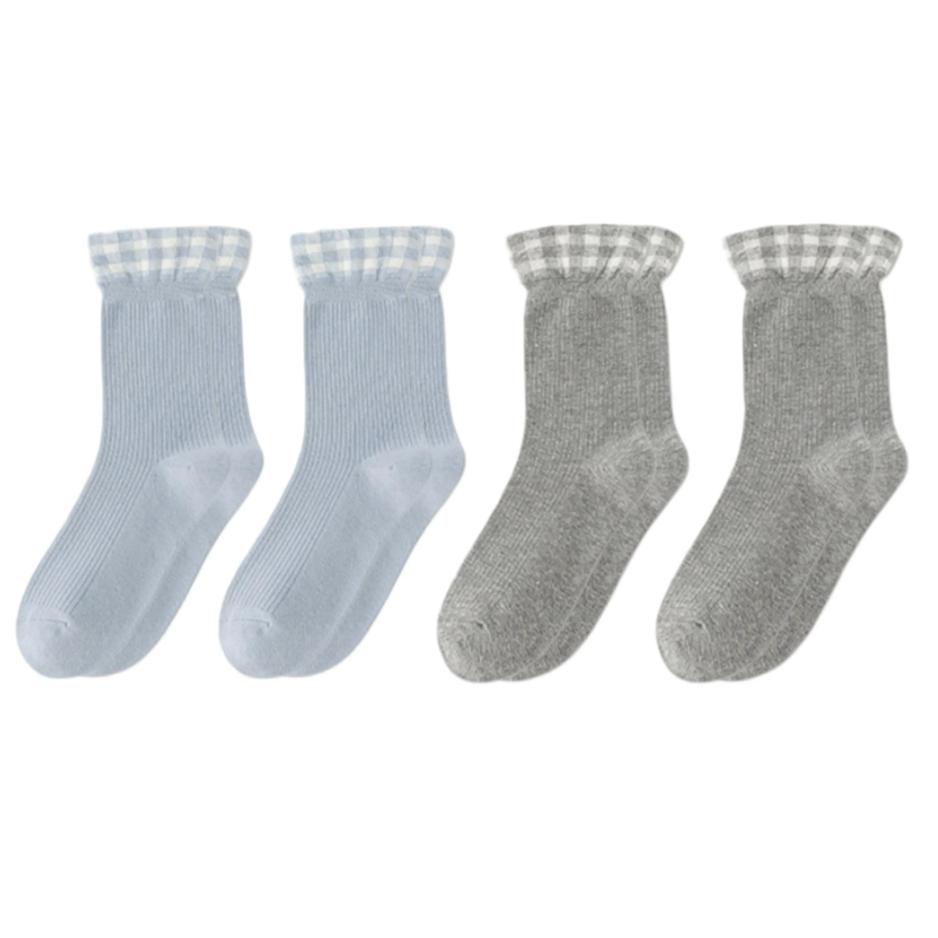 Anna-Kaci 4-Pair Women's Ribbed Crew Socks with Gingham Foldover Cuff Soft Stretch Cotton Feel Everyday Gift Set sold by Anna-Kaci