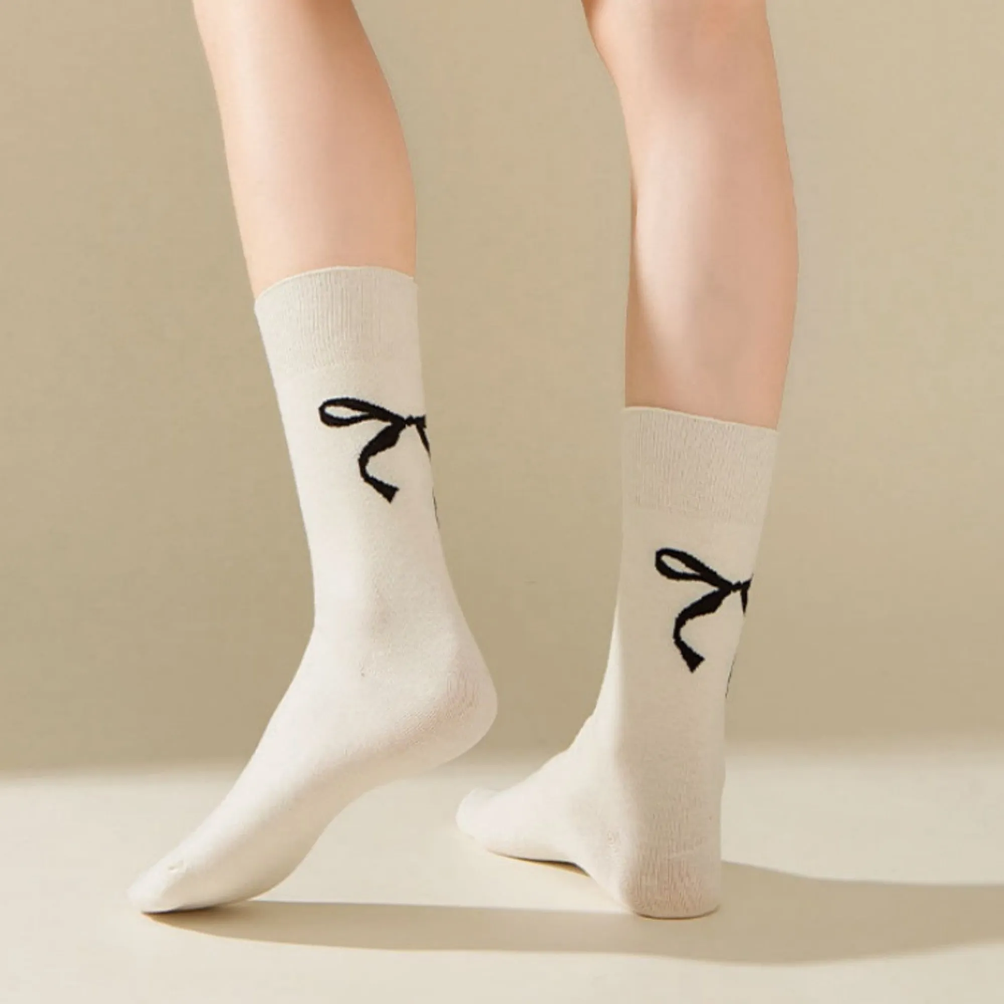 Anna-Kaci 4-Pair Women's Soft Knit Crew Socks with Minimal Logo Detail Stretch Fabric Everyday Comfort Set sold by Anna-Kaci product image thumbnail 2