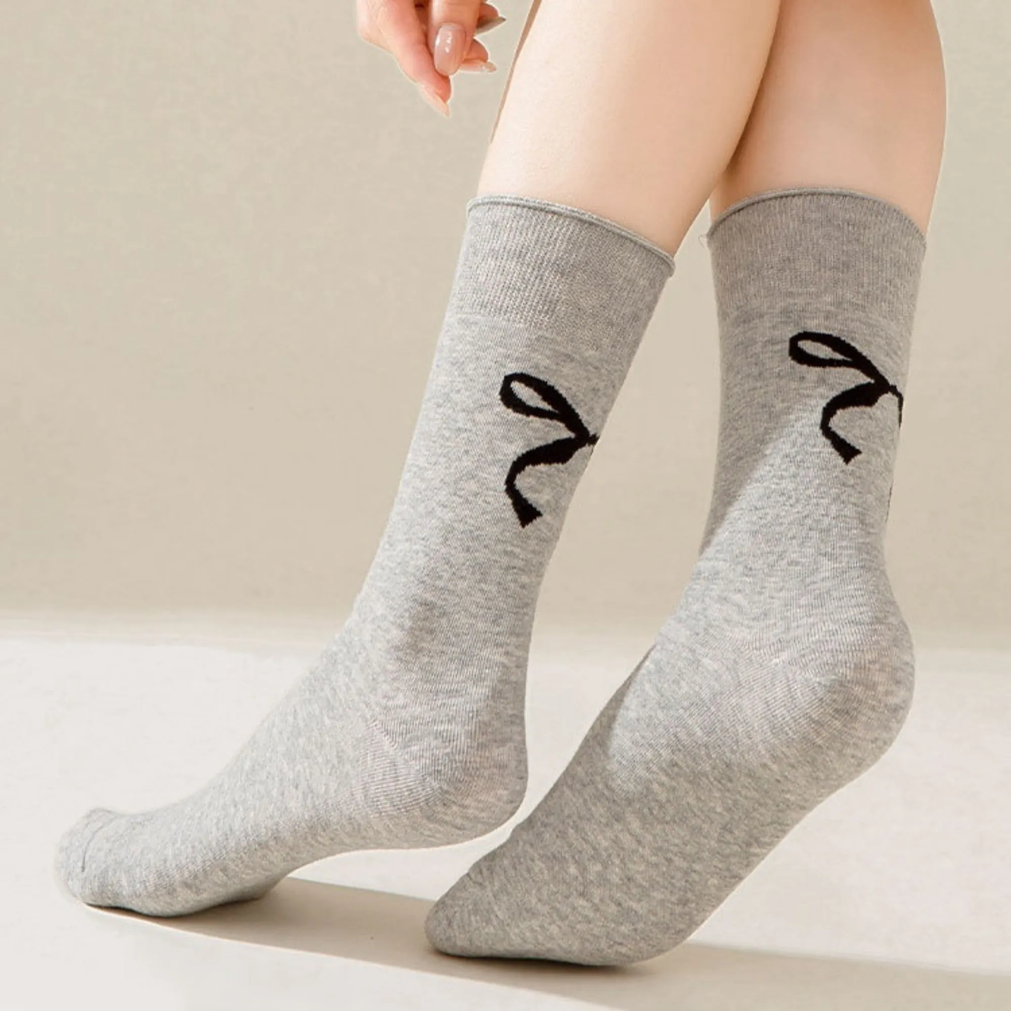 Anna-Kaci 4-Pair Women's Soft Knit Crew Socks with Minimal Logo Detail Stretch Fabric Everyday Comfort Set sold by Anna-Kaci product image thumbnail 4