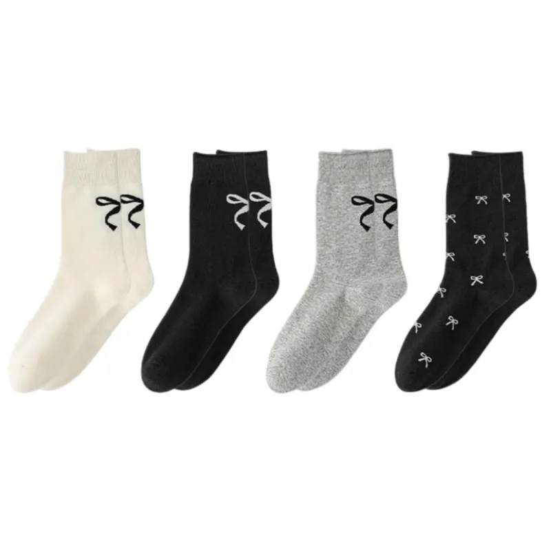 Anna-Kaci 4-Pair Women's Soft Knit Crew Socks with Minimal Logo Detail Stretch Fabric Everyday Comfort Set sold by Anna-Kaci
