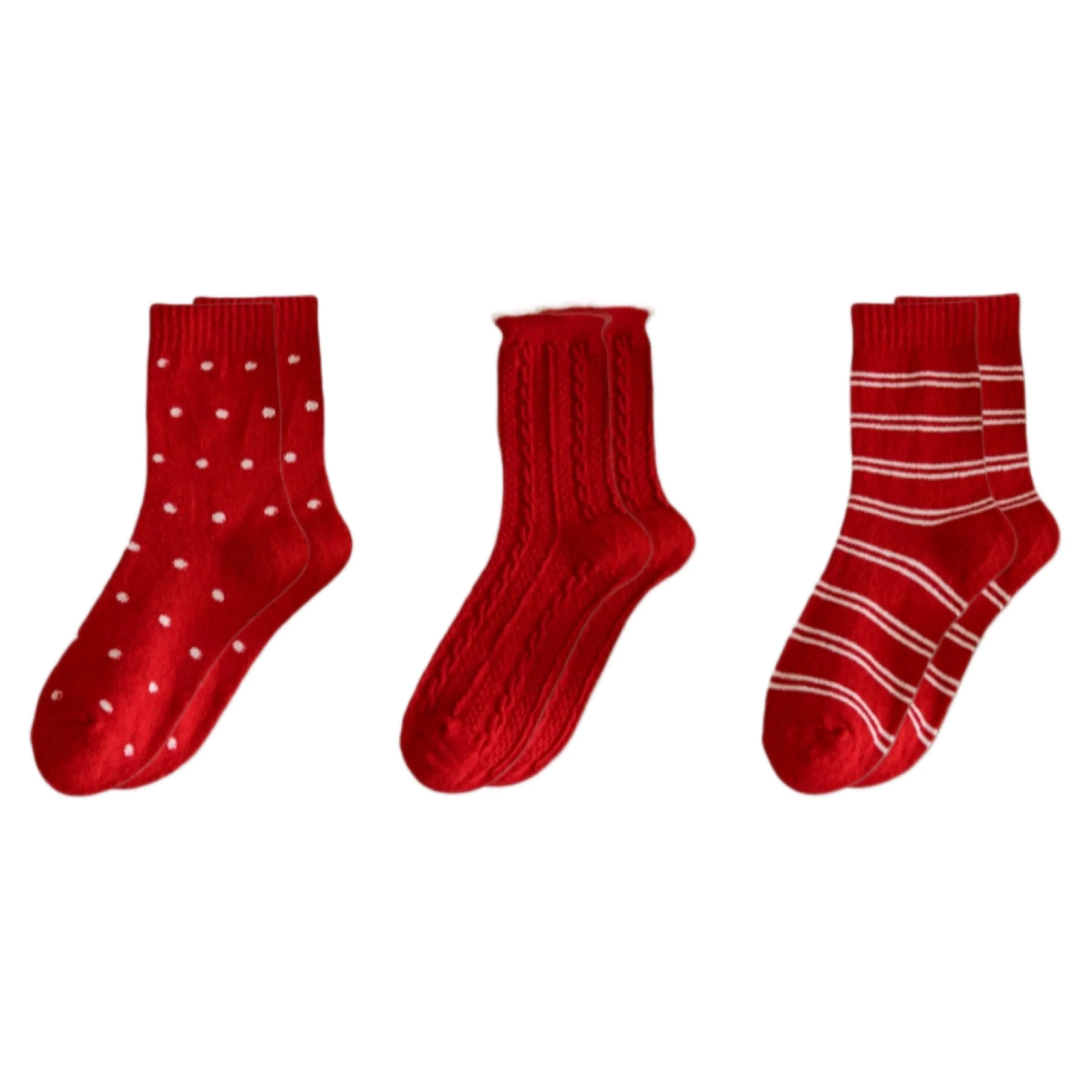 Anna-Kaci 3-Pair Women's Soft Knit Crew Socks with Polka Dot Cable Knit and Stripe Patterns Comfort Set sold by Anna-Kaci product image thumbnail 5