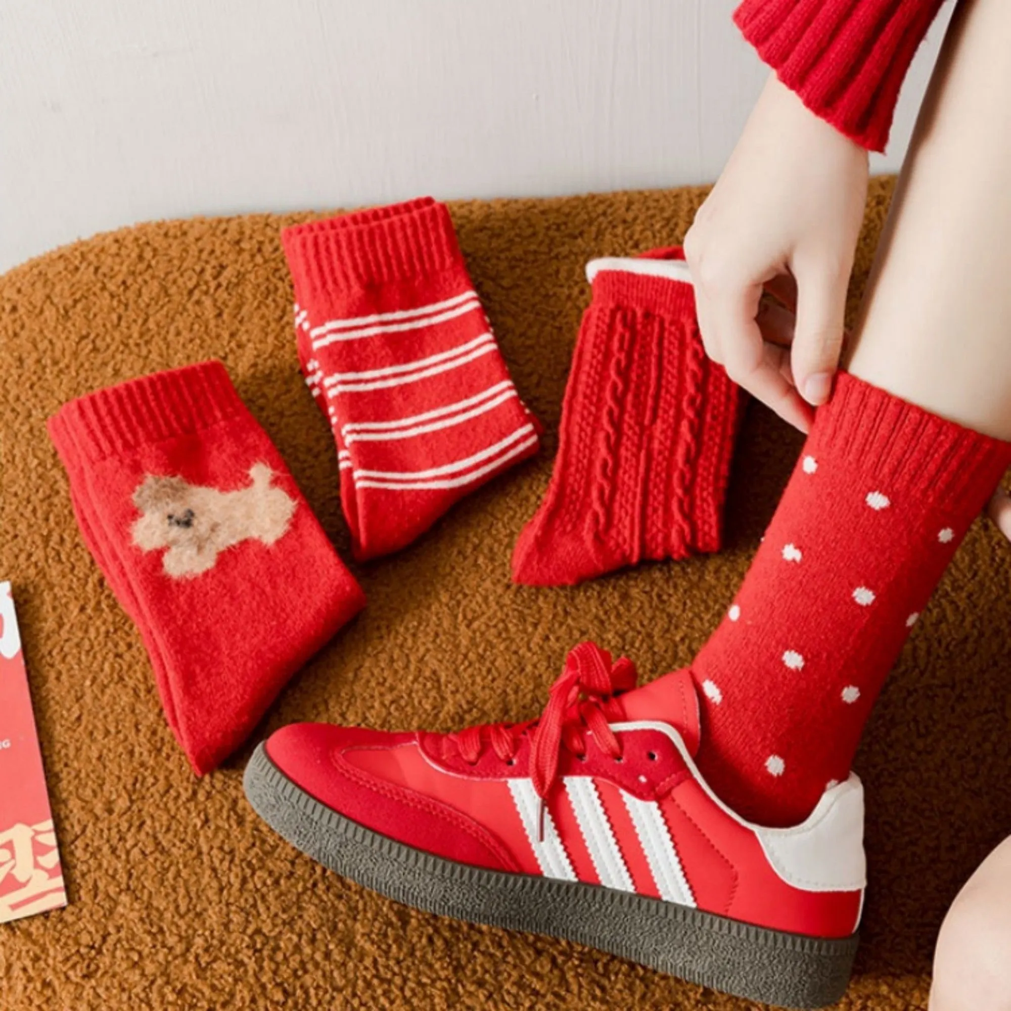 Anna-Kaci 3-Pair Women's Soft Knit Crew Socks with Polka Dot Cable Knit and Stripe Patterns Comfort Set sold by Anna-Kaci product image thumbnail 3