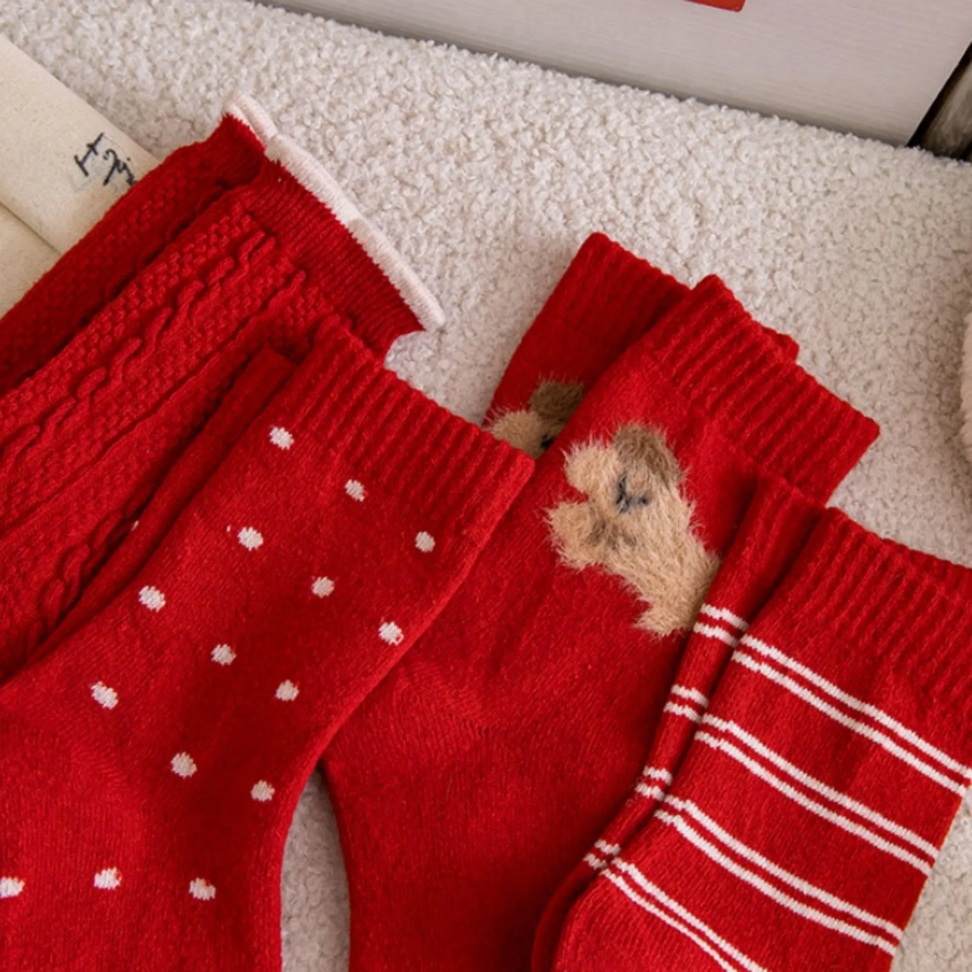 Anna-Kaci 3-Pair Women's Soft Knit Crew Socks with Polka Dot Cable Knit and Stripe Patterns Comfort Set sold by Anna-Kaci product image thumbnail 4