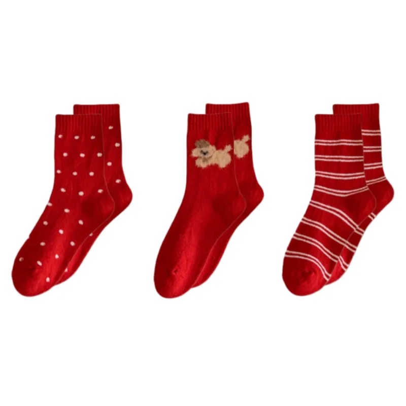 Anna-Kaci 3-Pair Women's Soft Knit Crew Socks with Polka Dot Cable Knit and Stripe Patterns Comfort Set sold by Anna-Kaci