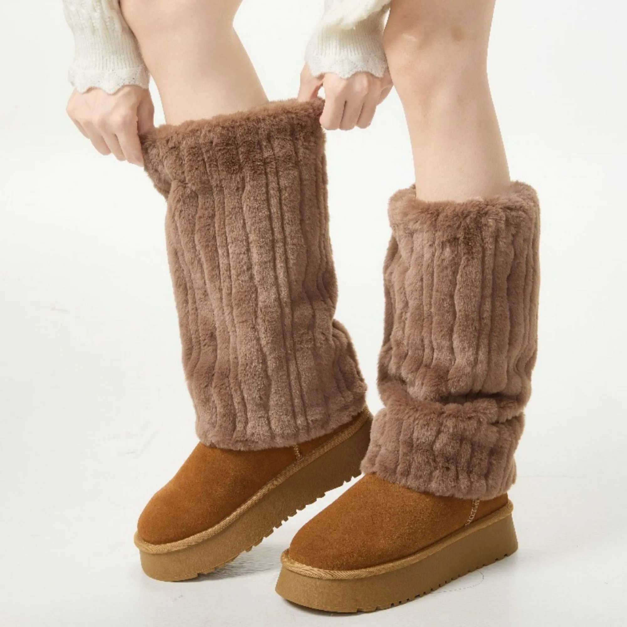 Anna-Kaci Plush Faux Fur Leg Warmers with Soft Textured Design and Cozy Stretch Fit for Layering Over Boots and Winter Outfits sold by Anna-Kaci product image thumbnail 2
