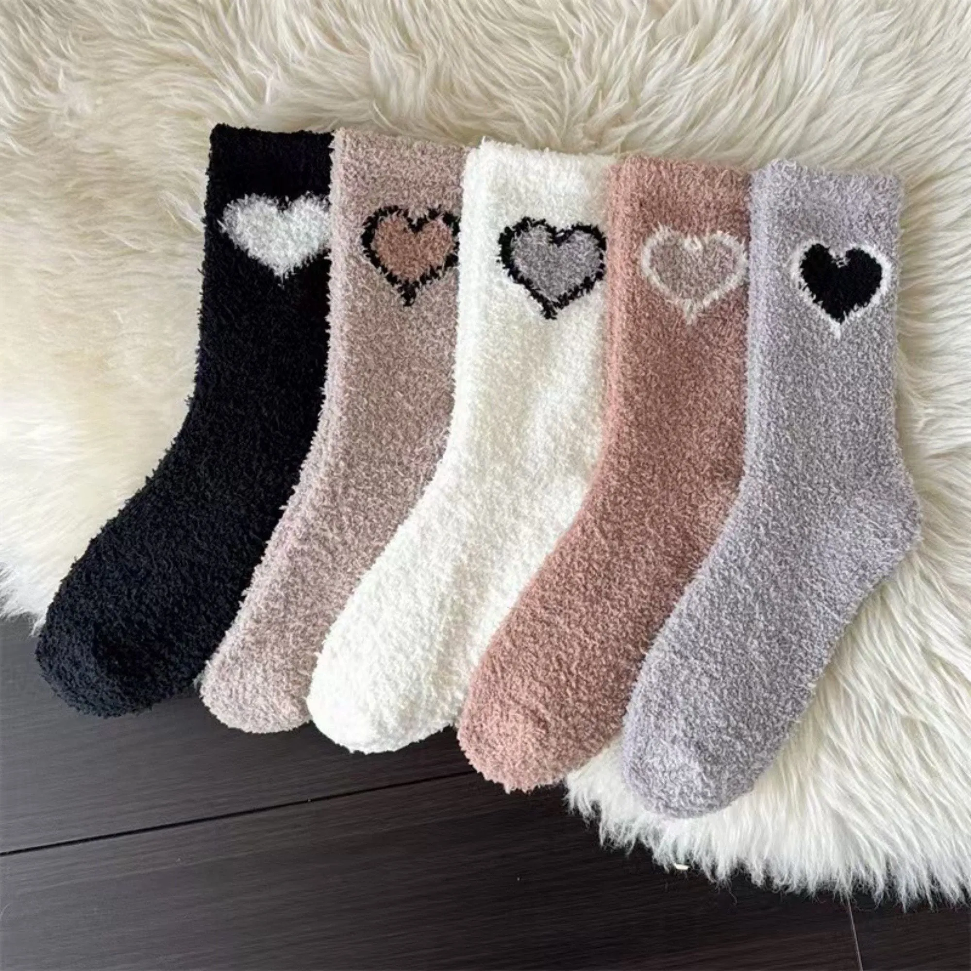 Anna-Kaci 3-Pair Fuzzy Valentine Heart Knit Crew Socks Set with Soft Plush Texture, Stretchy Cozy Fabric, and Cute Heart Accent for Gifting sold by Anna-Kaci product image thumbnail 4