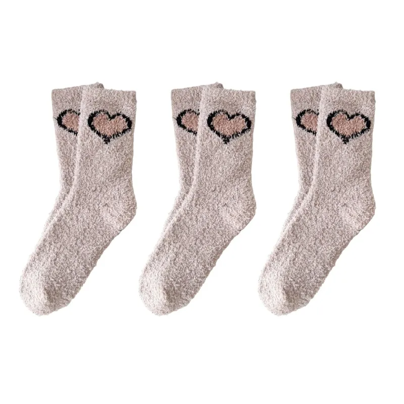 Anna-Kaci 3-Pair Fuzzy Valentine Heart Knit Crew Socks Set with Soft Plush Texture, Stretchy Cozy Fabric, and Cute Heart Accent for Gifting sold by Anna-Kaci
