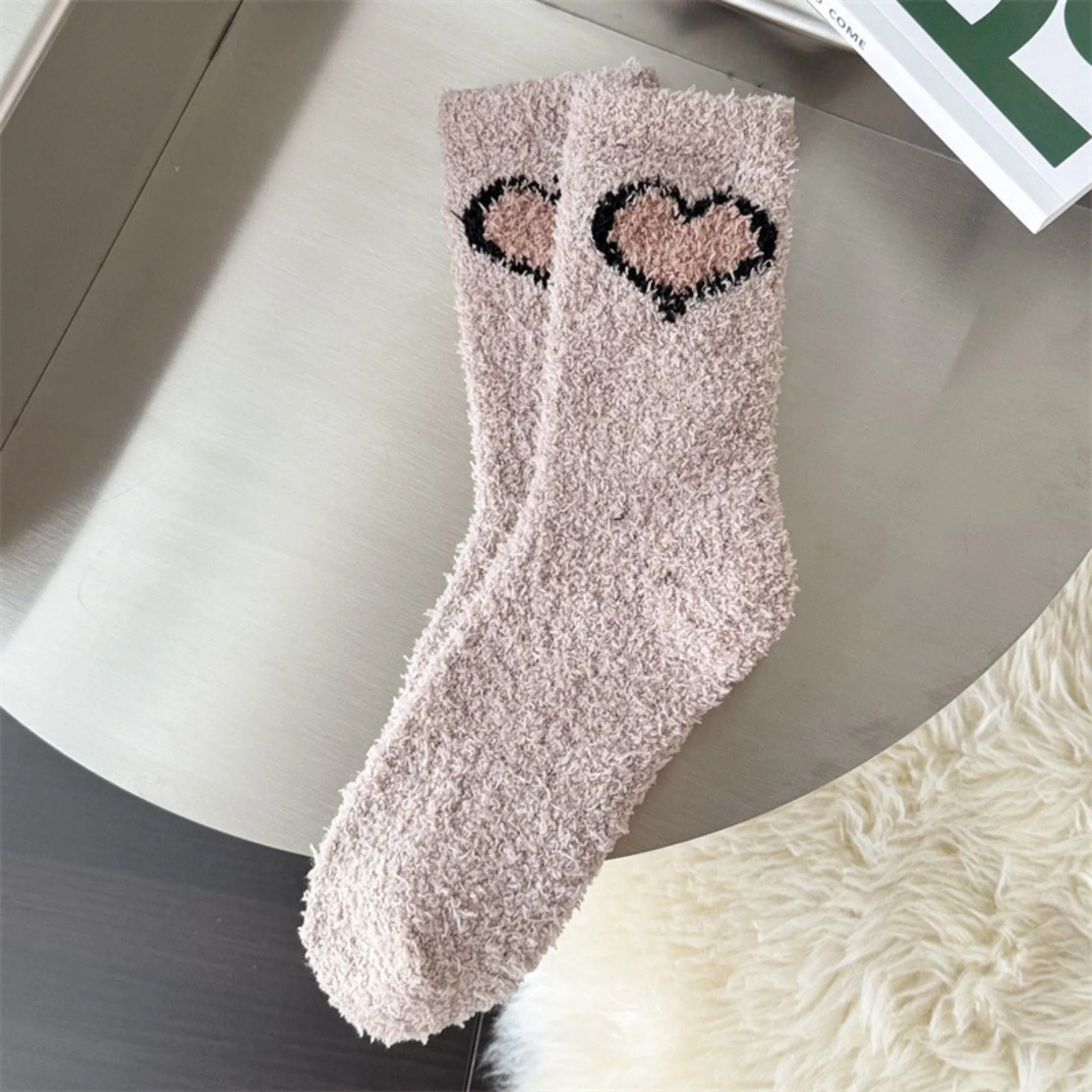 Anna-Kaci 3-Pair Fuzzy Valentine Heart Knit Crew Socks Set with Soft Plush Texture, Stretchy Cozy Fabric, and Cute Heart Accent for Gifting sold by Anna-Kaci product image thumbnail 2
