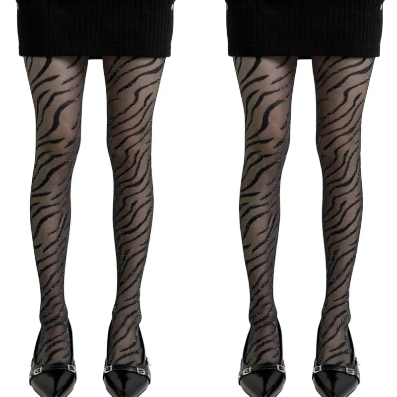 Anna-Kaci 2pcs Women's Sheer Tights with Sparkly Zebra Stripe Pattern made by Anna-Kaci