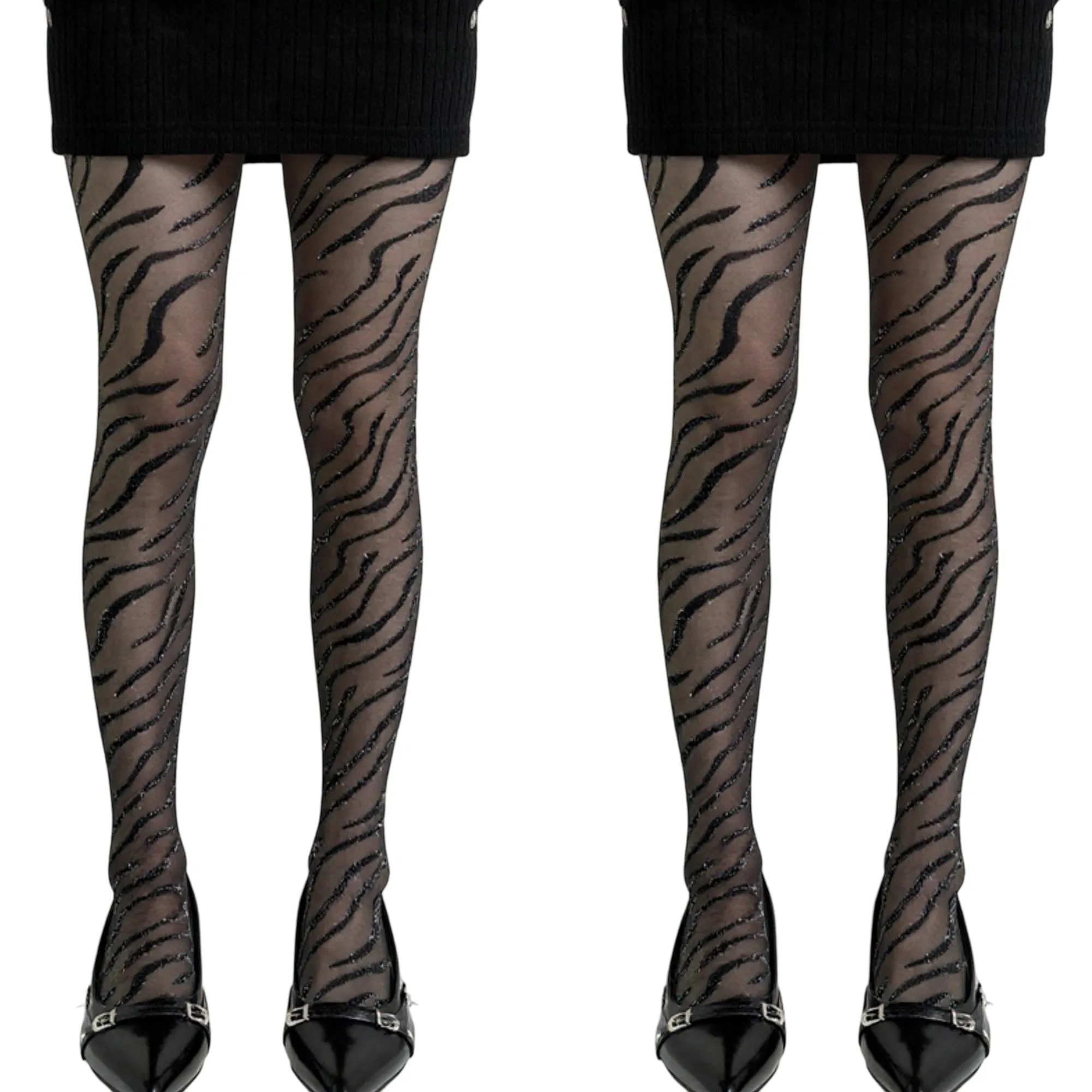 Anna-Kaci 2pcs Women's Sheer Tights with Sparkly Zebra Stripe Pattern sold by Anna-Kaci