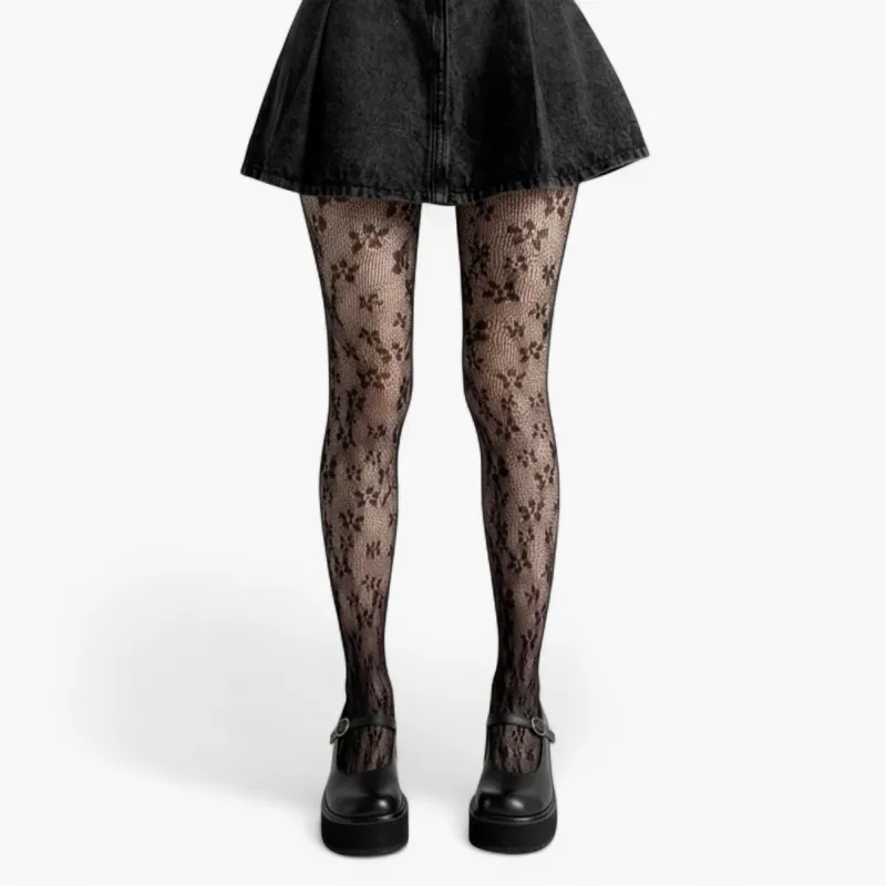 Anna-Kaci Women's Floral Lace Pattern Tights with Sheer Mesh Texture and Stretch Fit made by Anna-Kaci
