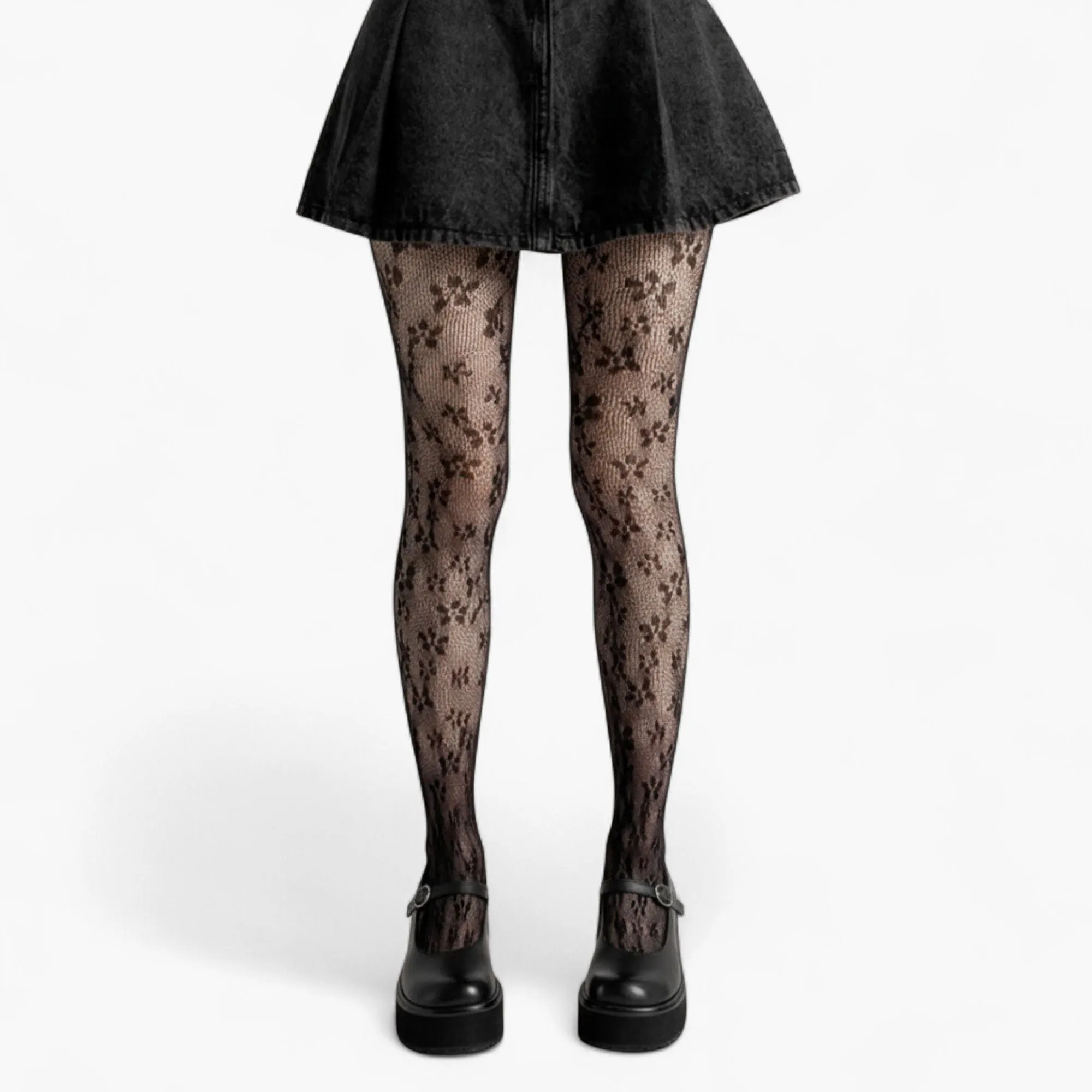 Anna-Kaci Women's Floral Lace Pattern Tights with Sheer Mesh Texture and Stretch Fit sold by Anna-Kaci