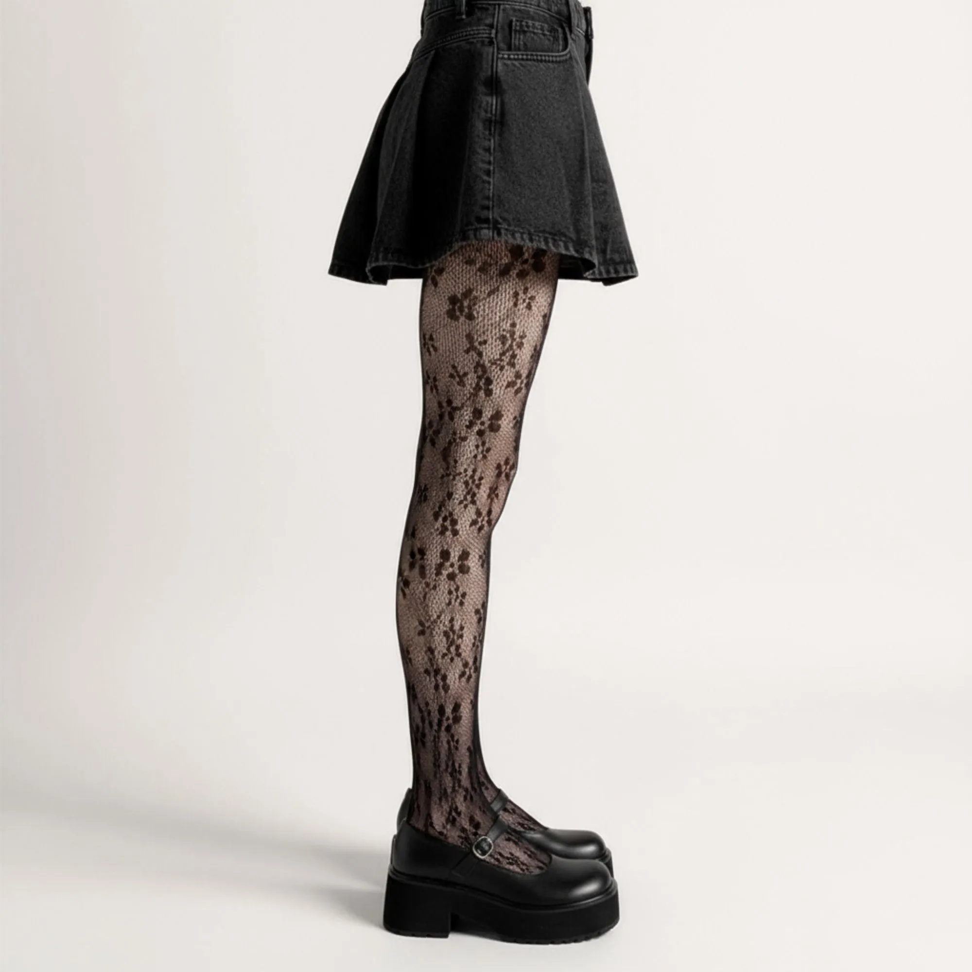 Anna-Kaci Women's Floral Lace Pattern Tights with Sheer Mesh Texture and Stretch Fit sold by Anna-Kaci product image thumbnail 2