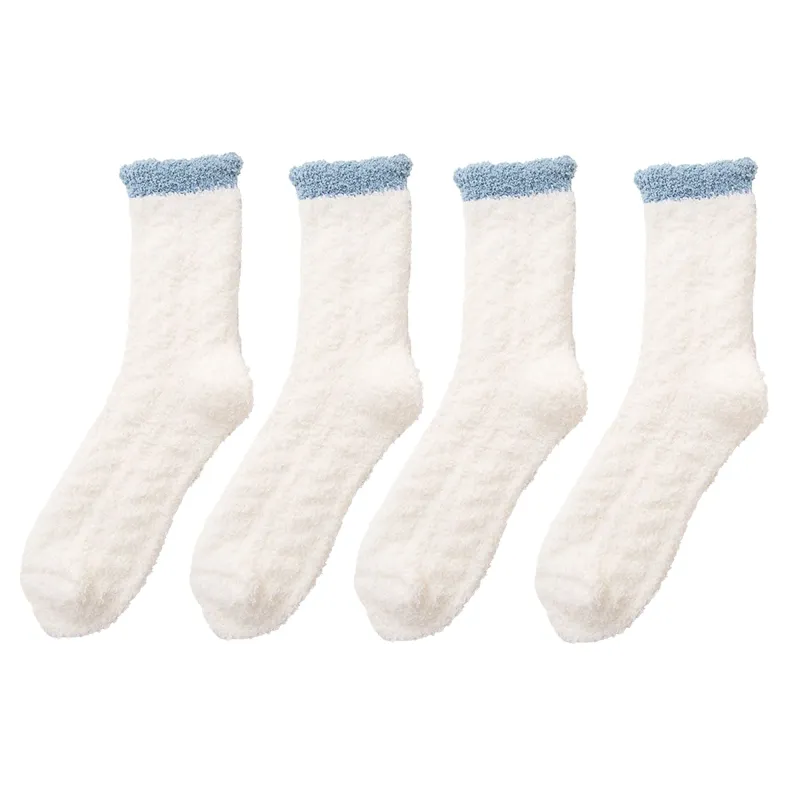 Anna-Kaci 4-Pair Plush Cozy Fuzzy Socks with Contrast Cuffs for Winter Indoor Warmth sold by Anna-Kaci