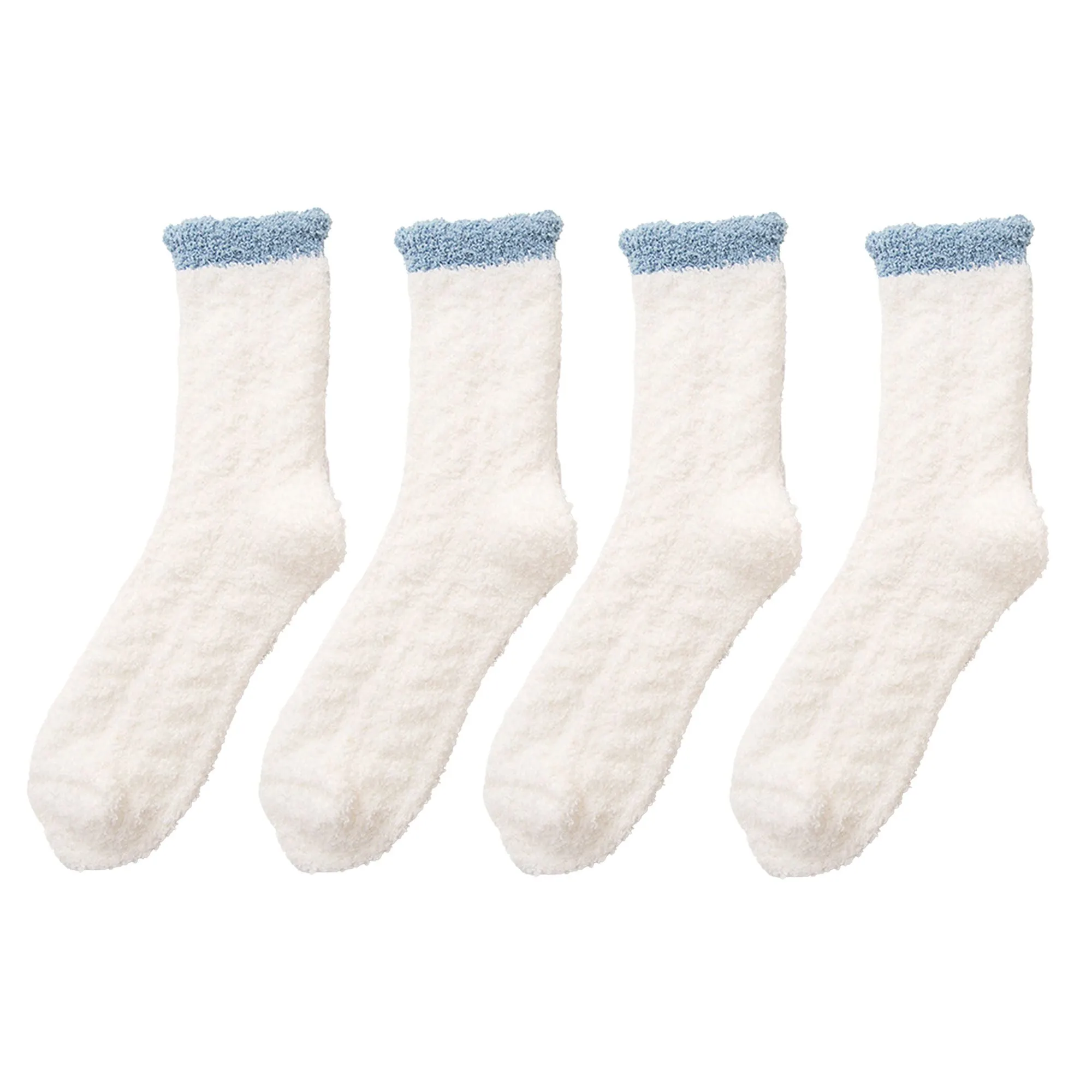 Anna-Kaci 4-Pair Plush Cozy Fuzzy Socks with Contrast Cuffs for Winter Indoor Warmth sold by Anna-Kaci