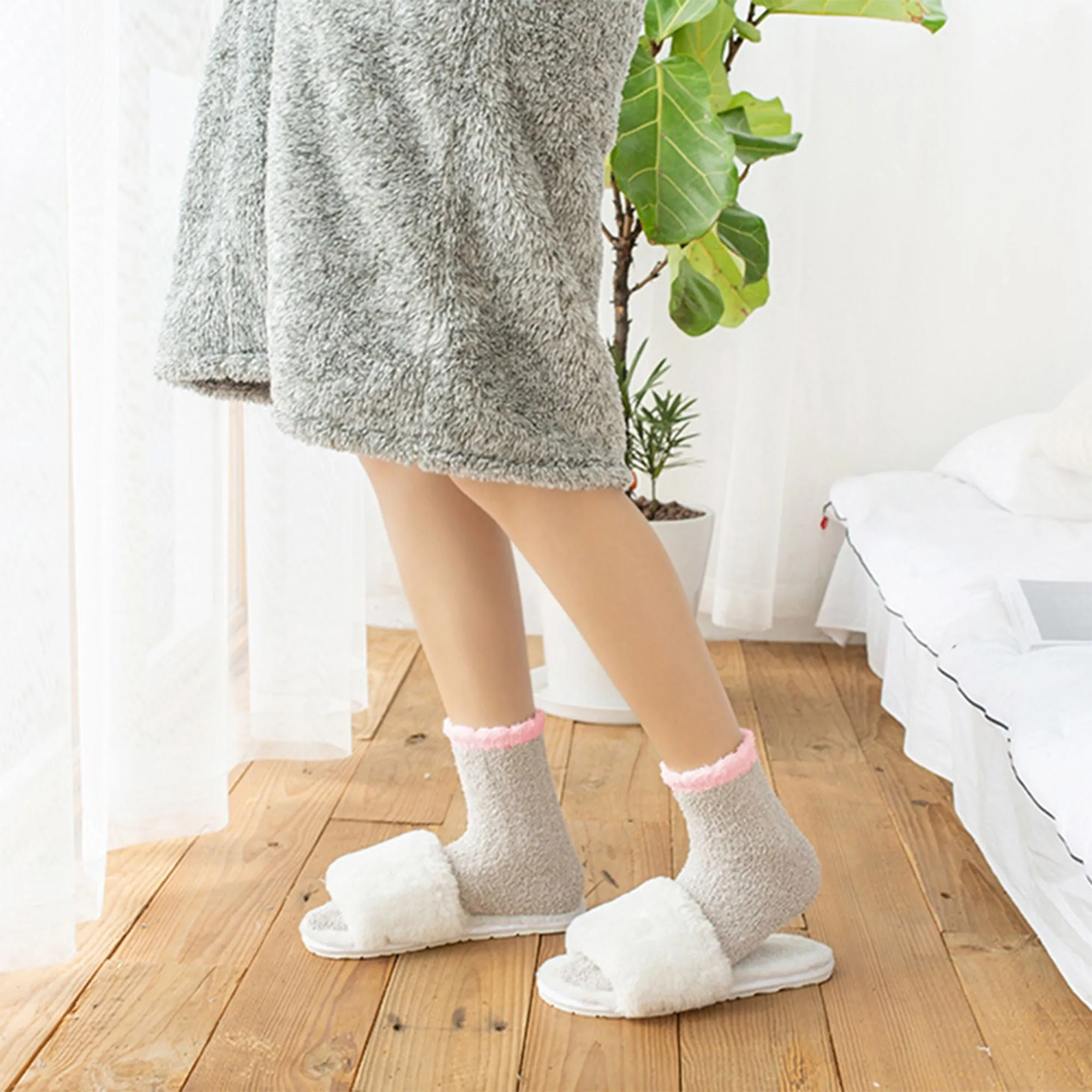 Anna-Kaci 4-Pair Plush Cozy Fuzzy Socks with Contrast Cuffs for Winter Indoor Warmth sold by Anna-Kaci product image thumbnail 3