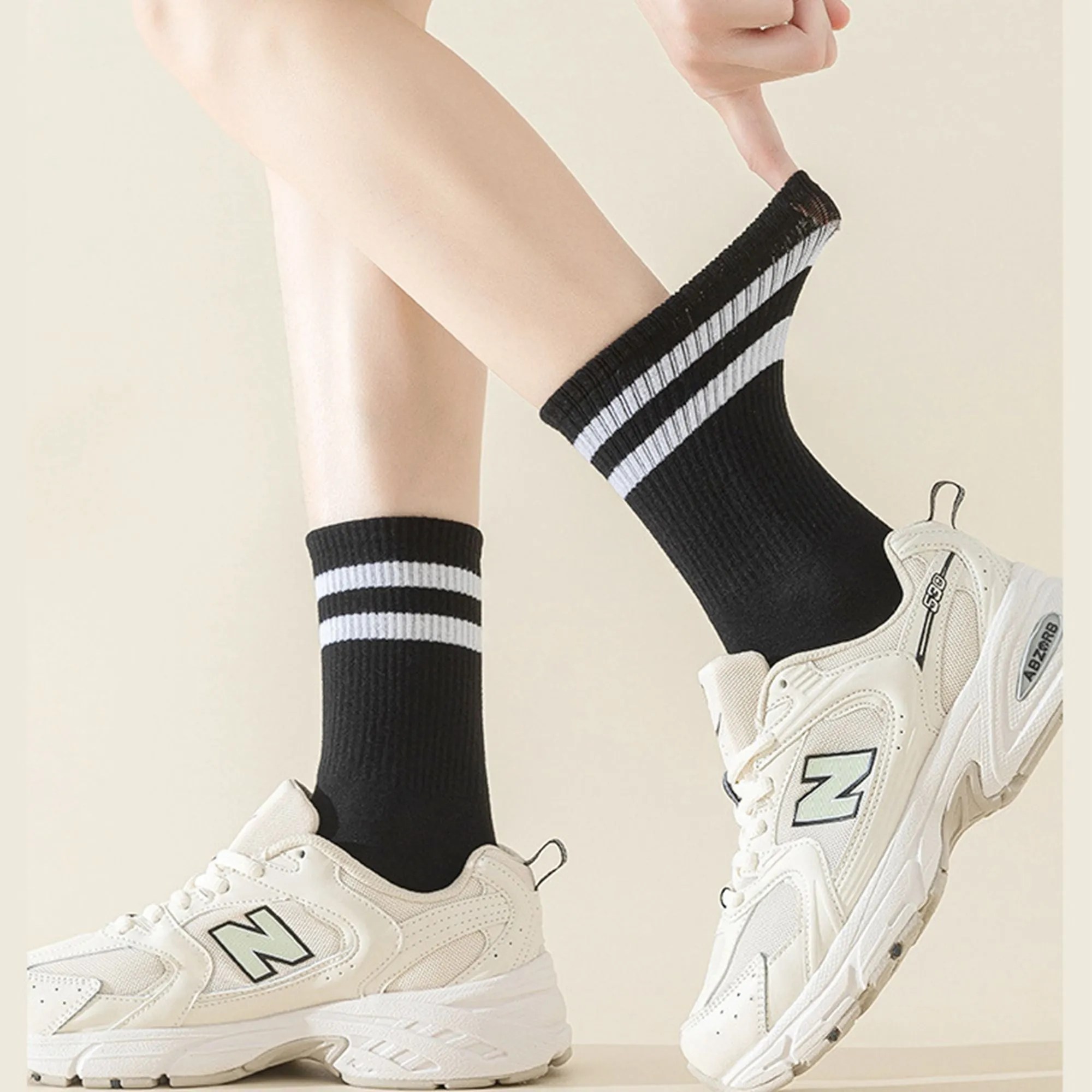 Anna-Kaci Women's 4-Pack Sporty Crew Socks with Double White Stripes Moisture-Wicking Ribbed Design sold by Anna-Kaci product image thumbnail 3