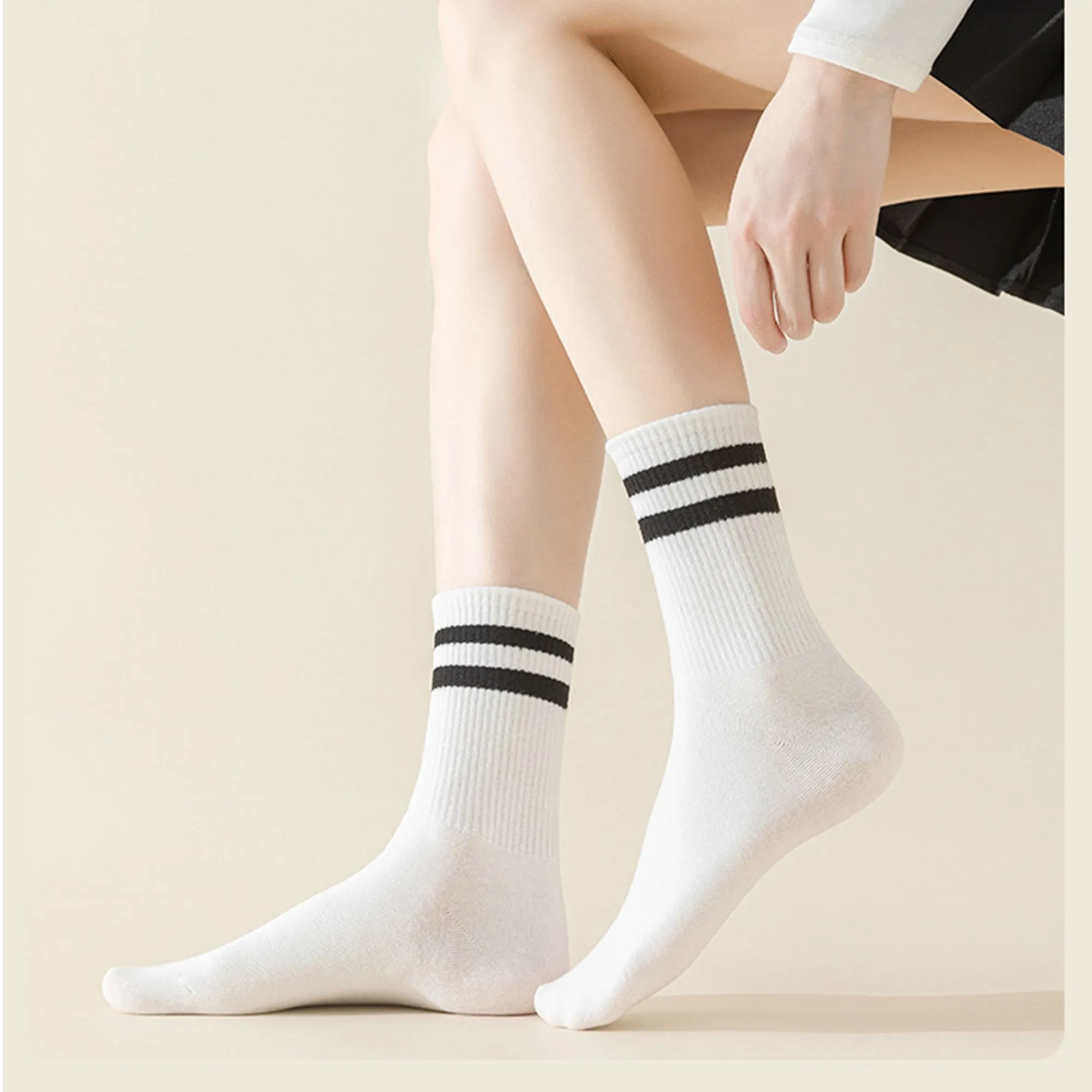 Anna-Kaci Women's 4-Pack Sporty Crew Socks with Double White Stripes Moisture-Wicking Ribbed Design sold by Anna-Kaci product image thumbnail 4