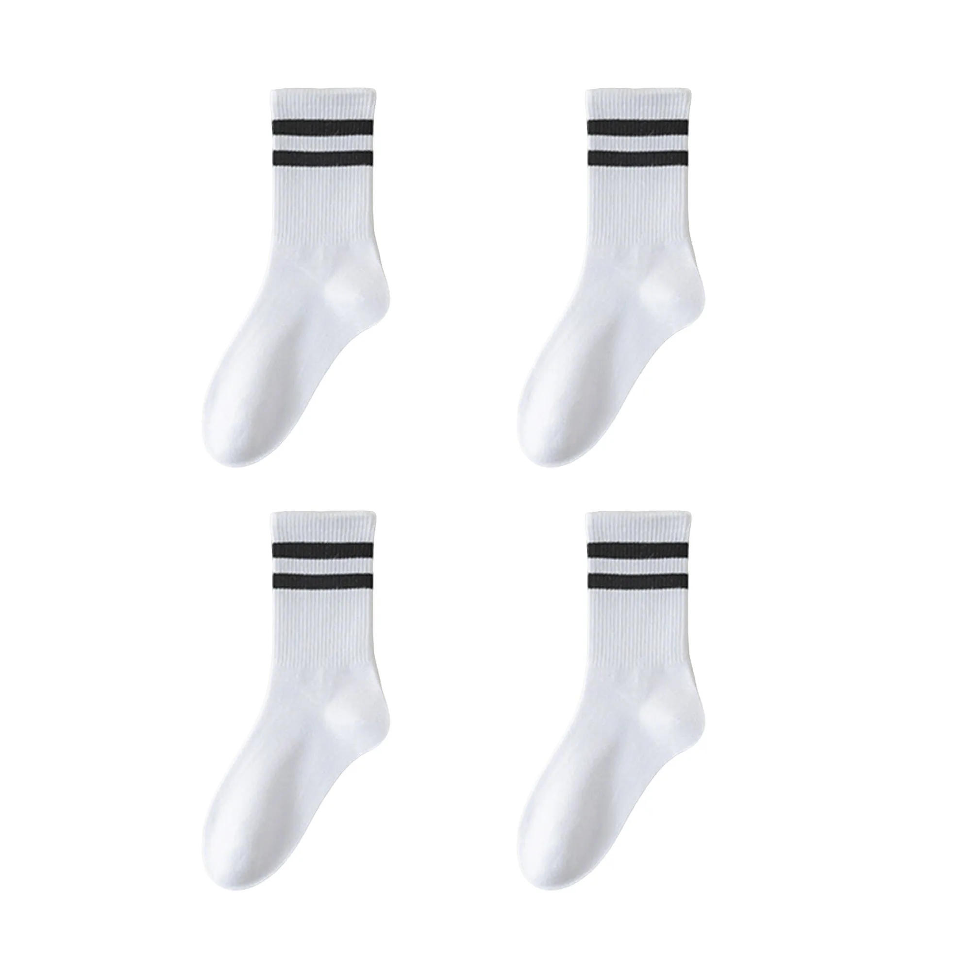 Anna-Kaci Women's 4-Pack Sporty Crew Socks with Double White Stripes Moisture-Wicking Ribbed Design sold by Anna-Kaci