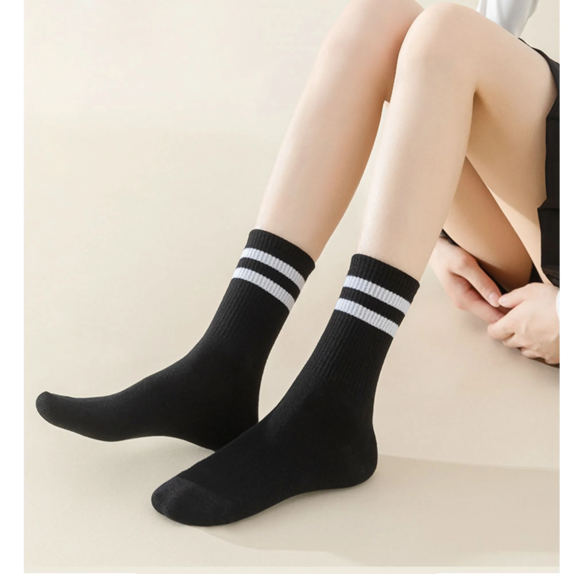 Anna-Kaci Women's 4-Pack Sporty Crew Socks with Double White Stripes Moisture-Wicking Ribbed Design sold by Anna-Kaci product image thumbnail 2