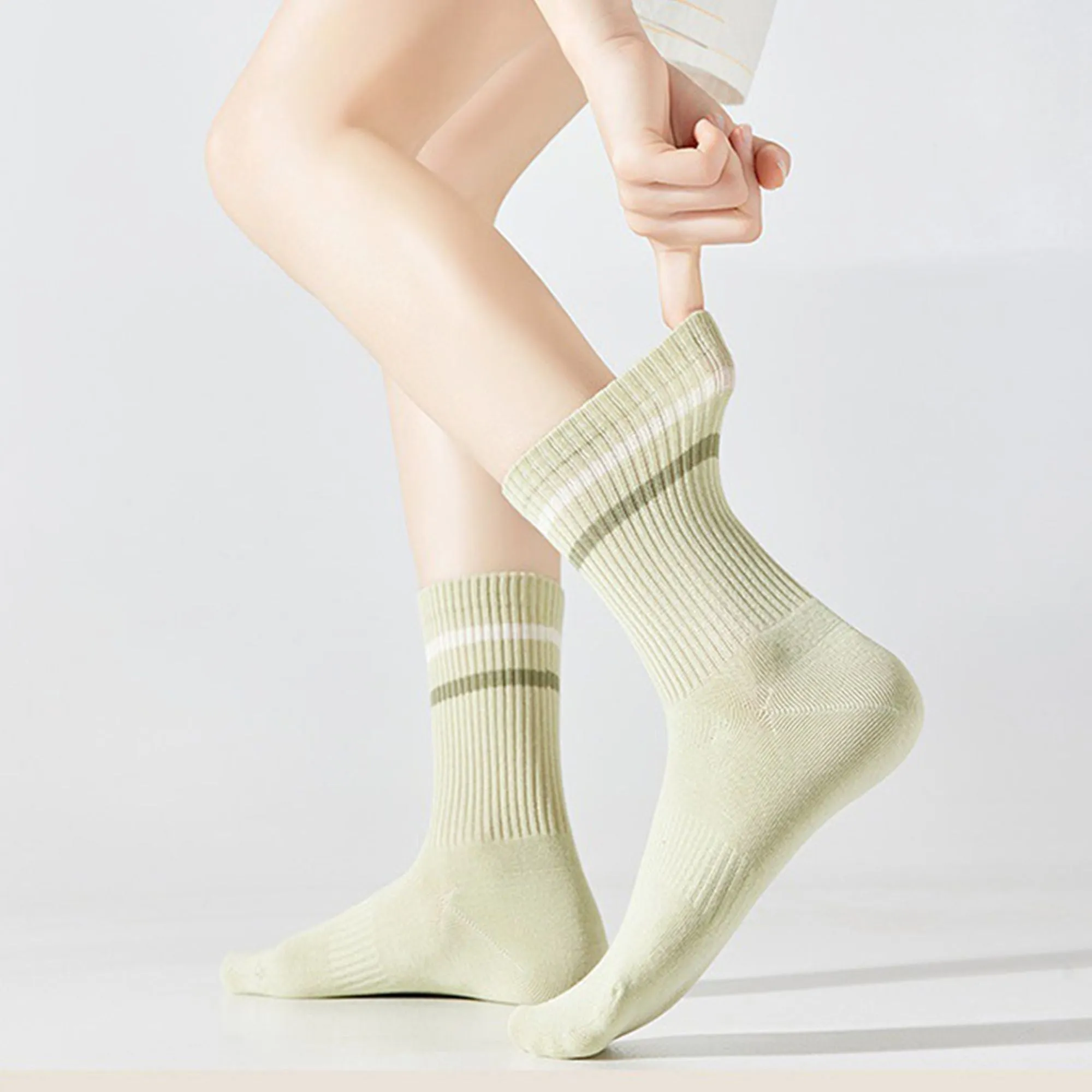 Anna-Kaci Women's 3-Pack Striped Ribbed Crew Socks Soft Stretch Fit Casual Athletic Style sold by Anna-Kaci product image thumbnail 2