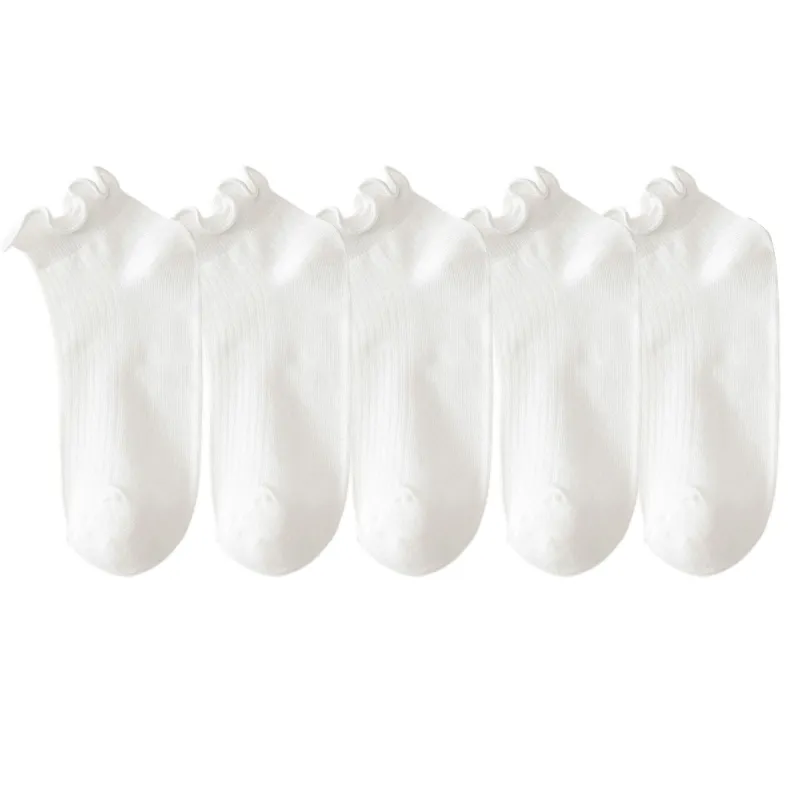 Anna-Kaci Women's 5-Pack Ribbed Ankle Socks with Ruffle Lettuce Trim Soft Stretch Cotton Cute Everyday Style made by Anna-Kaci