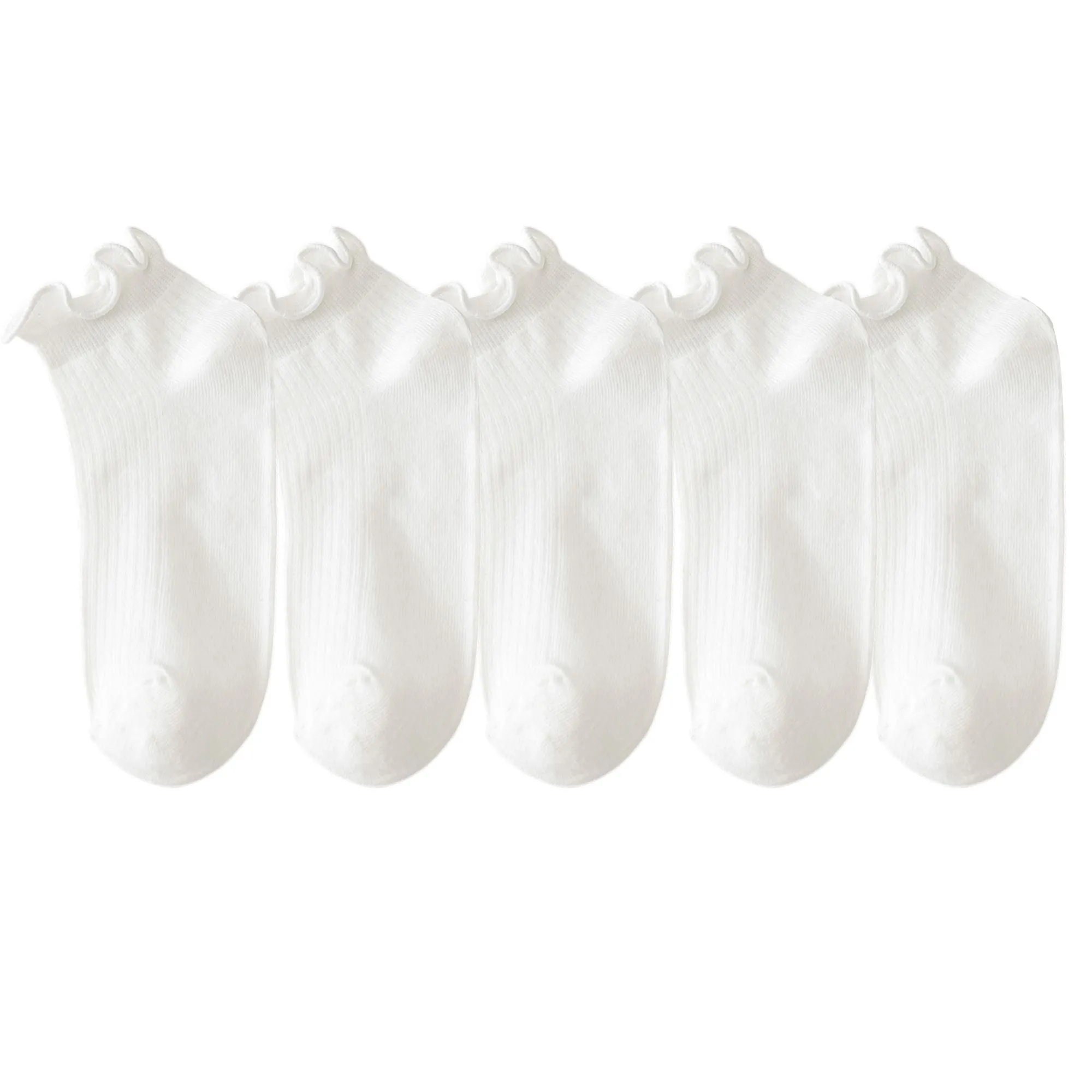 Anna-Kaci Women's 5-Pack Ribbed Ankle Socks with Ruffle Lettuce Trim Soft Stretch Cotton Cute Everyday Style sold by Anna-Kaci