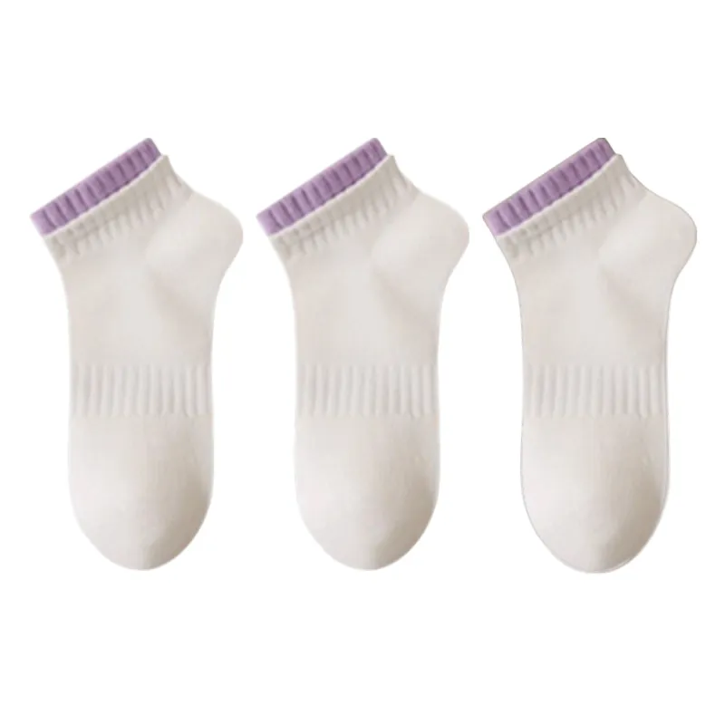 Anna-Kaci Women's 3-Pack Ribbed Ankle Socks with Contrast Color Cuffs Soft Cotton Stretch Design sold by Anna-Kaci