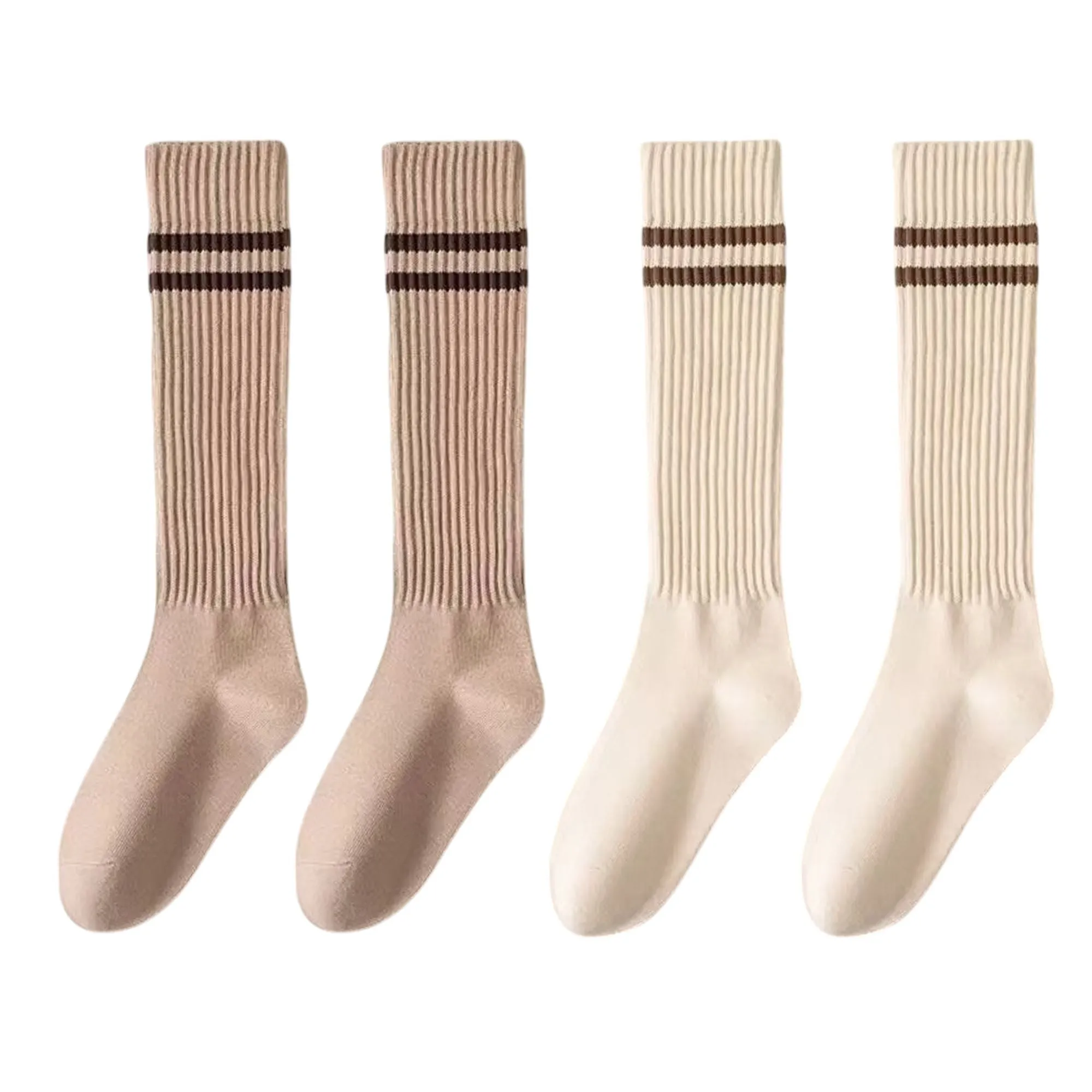 Anna-Kaci Women's 4-Pair Set Ribbed Knee-High Socks with Striped Detail Slim Fit Stretch Design for Casual Outfits sold by Anna-Kaci product image thumbnail 5