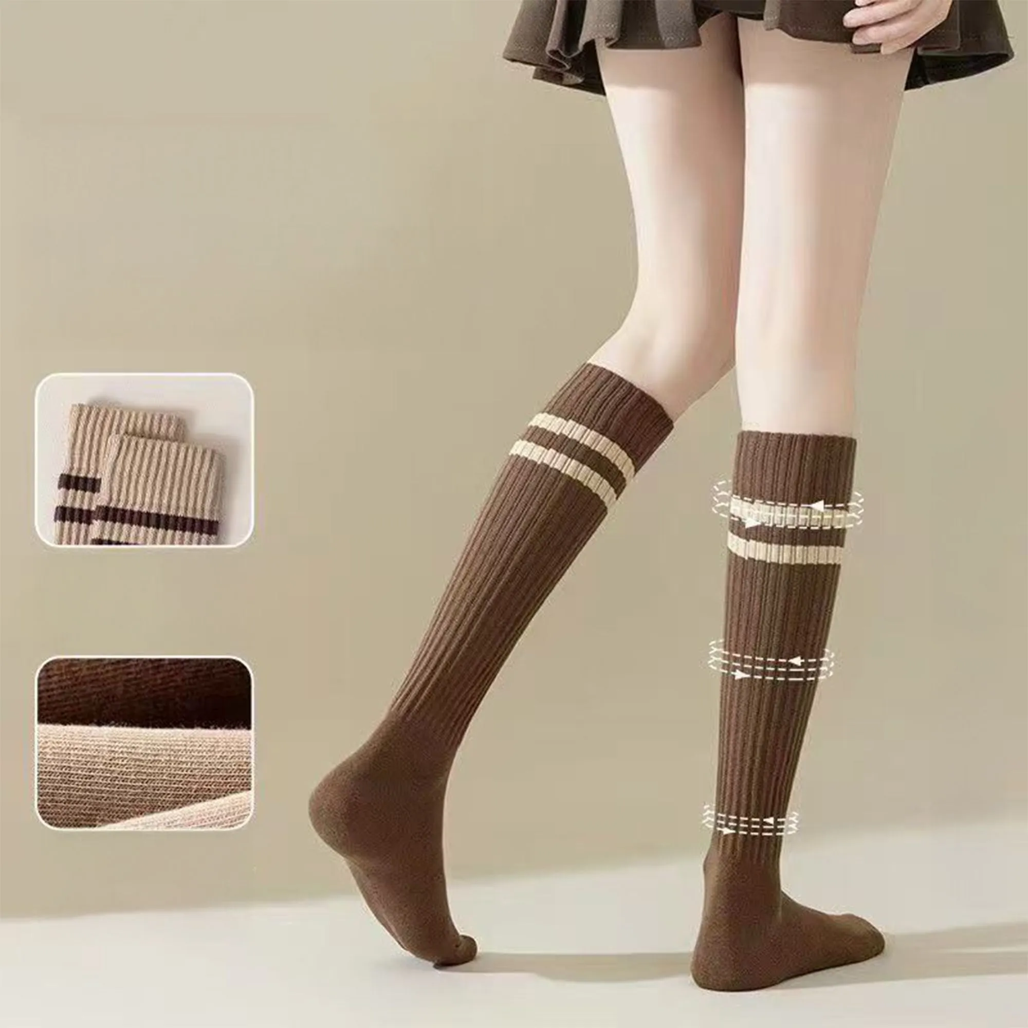 Anna-Kaci Women's 4-Pair Set Ribbed Knee-High Socks with Striped Detail Slim Fit Stretch Design for Casual Outfits sold by Anna-Kaci product image thumbnail 3