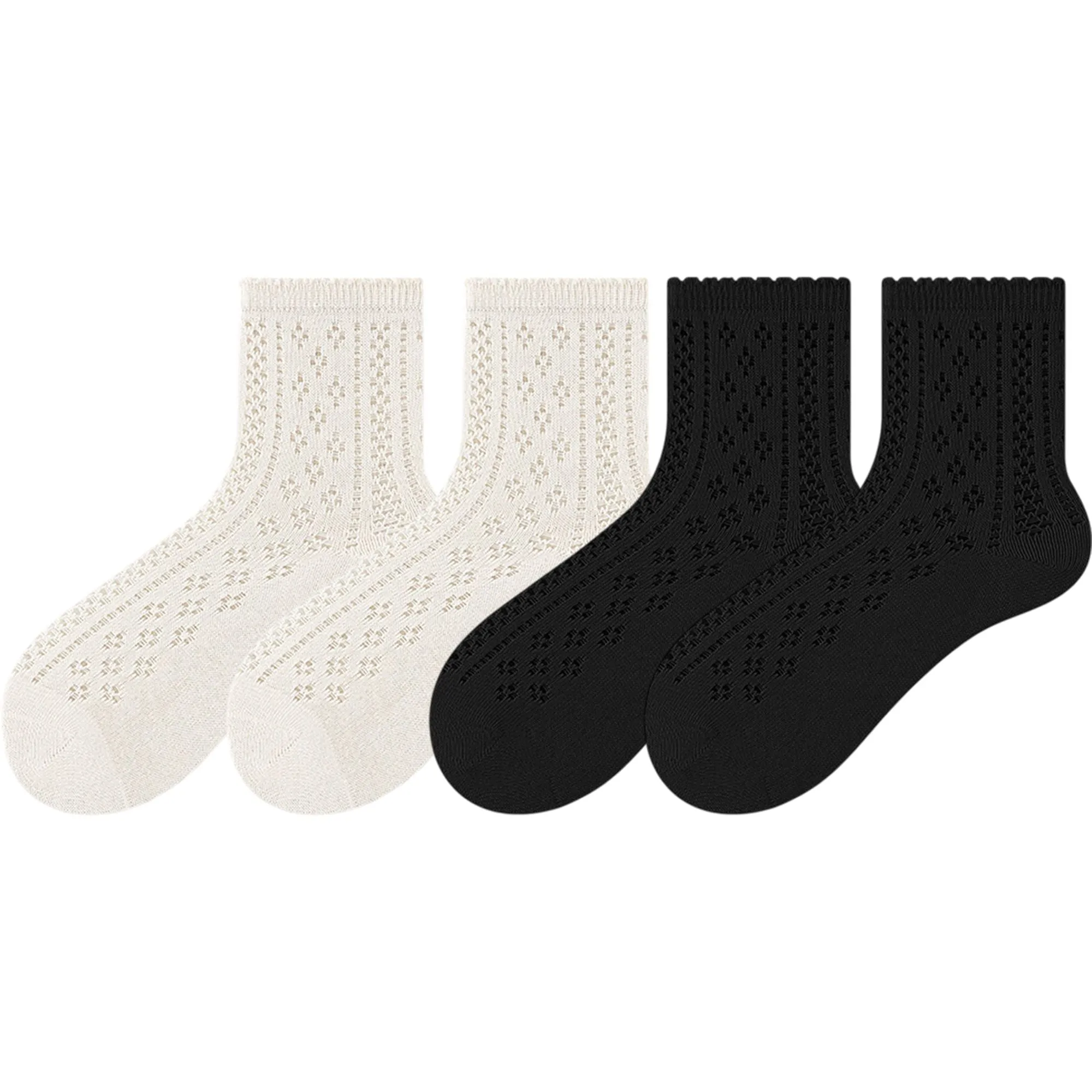 Anna-Kaci 4 Pairs Women's Lace Knit Crew Socks Lightweight Breathable Mesh Style with Elastic Cuff in Assorted Patterns sold by Anna-Kaci product image thumbnail 5
