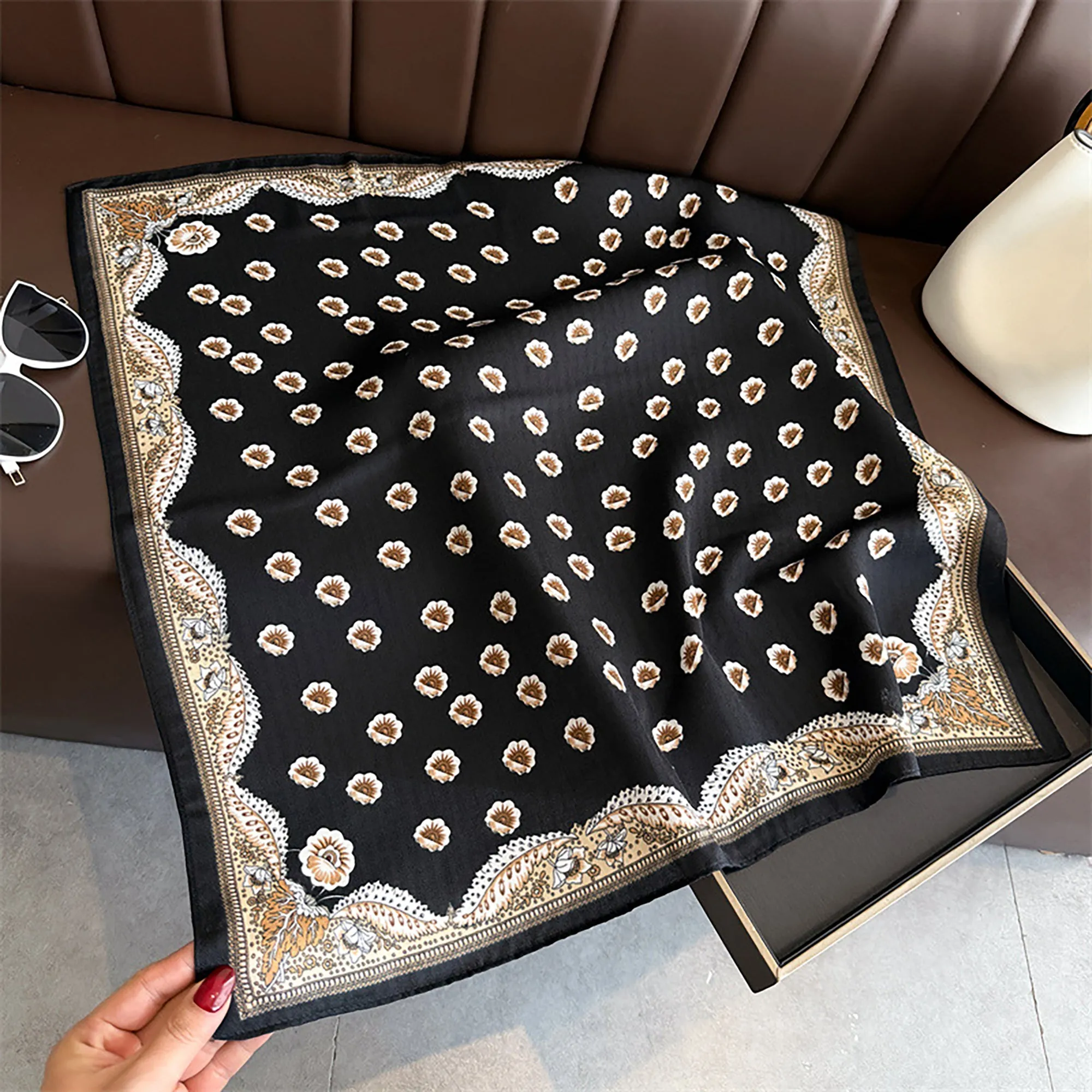 Anna-Kaci Women Square Scarf with Floral Border Soft Lightweight Fashion Accessory 27.5¡Á27.5inches sold by Anna-Kaci product image thumbnail 2