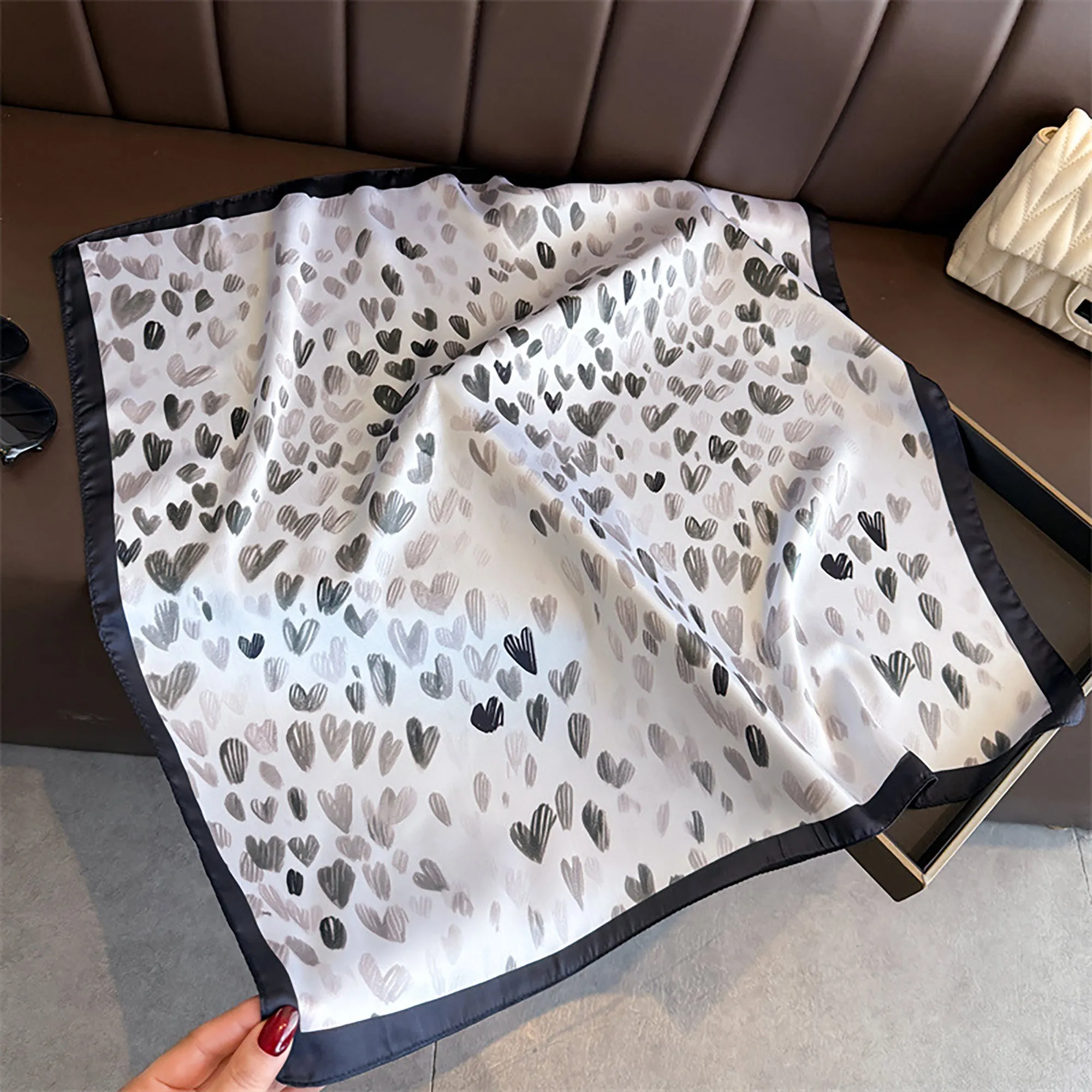 Anna-Kaci Women's Satin Heart Print Square Scarf Lightweight Soft Fashion Accessory 27.5¡Á27.5inches sold by Anna-Kaci product image thumbnail 2