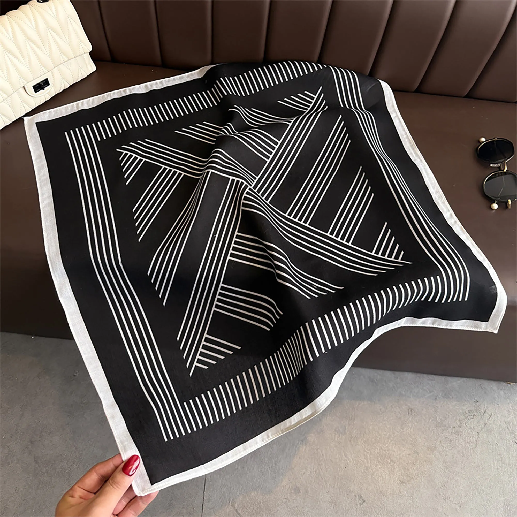 Anna-Kaci Womens Lightweight Square Scarf with Modern Linear Pattern 26.5¡Á26.5inches sold by Anna-Kaci product image thumbnail 2