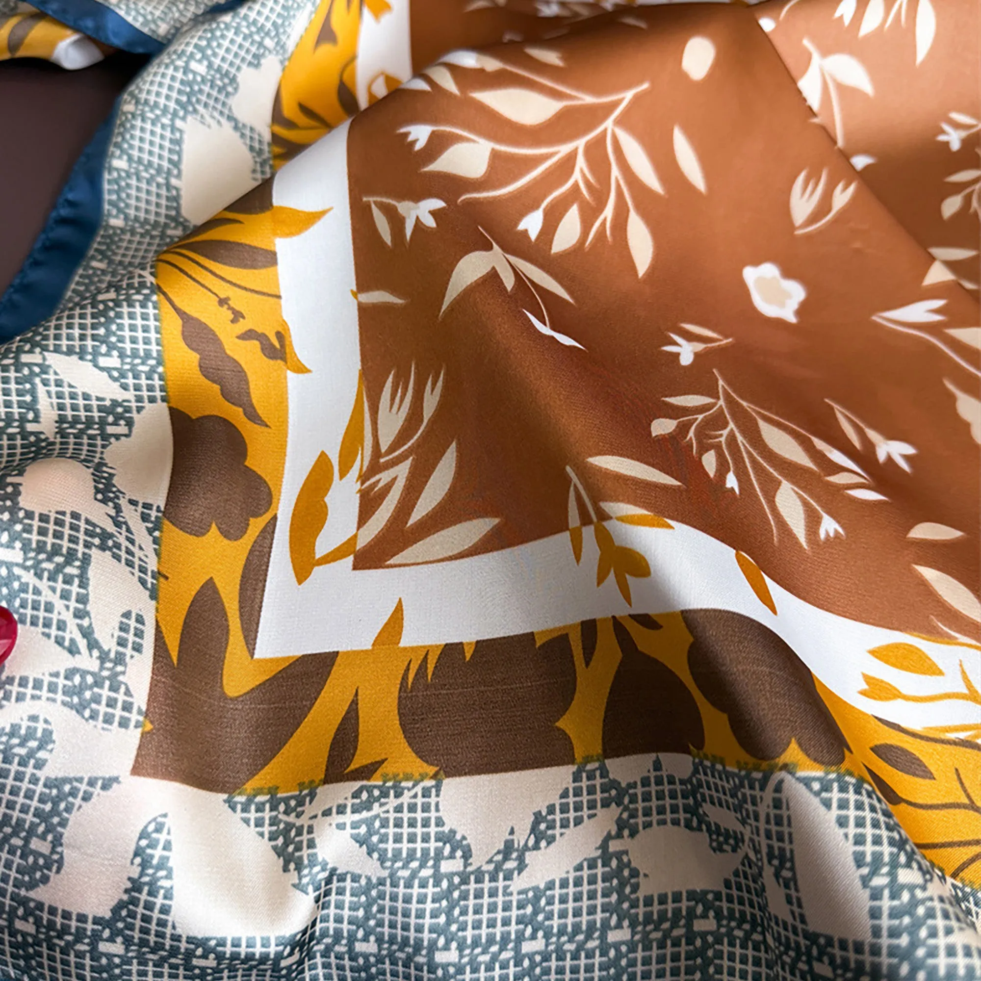 Anna-Kaci Satin Square Scarf with Botanical Print Soft Accessory 27.5¡Á27.5inches sold by Anna-Kaci product image thumbnail 3