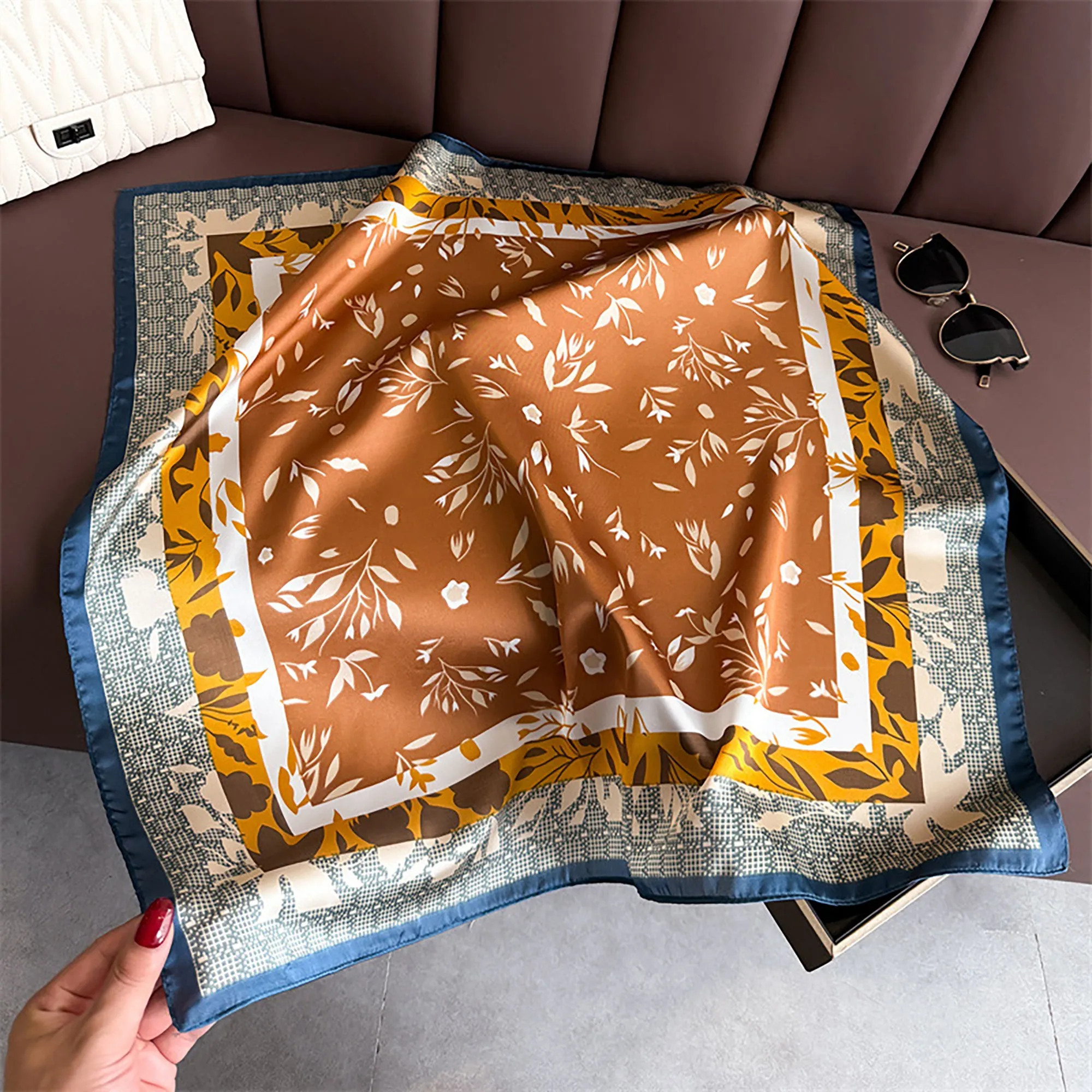 Anna-Kaci Satin Square Scarf with Botanical Print Soft Accessory 27.5¡Á27.5inches sold by Anna-Kaci product image thumbnail 2