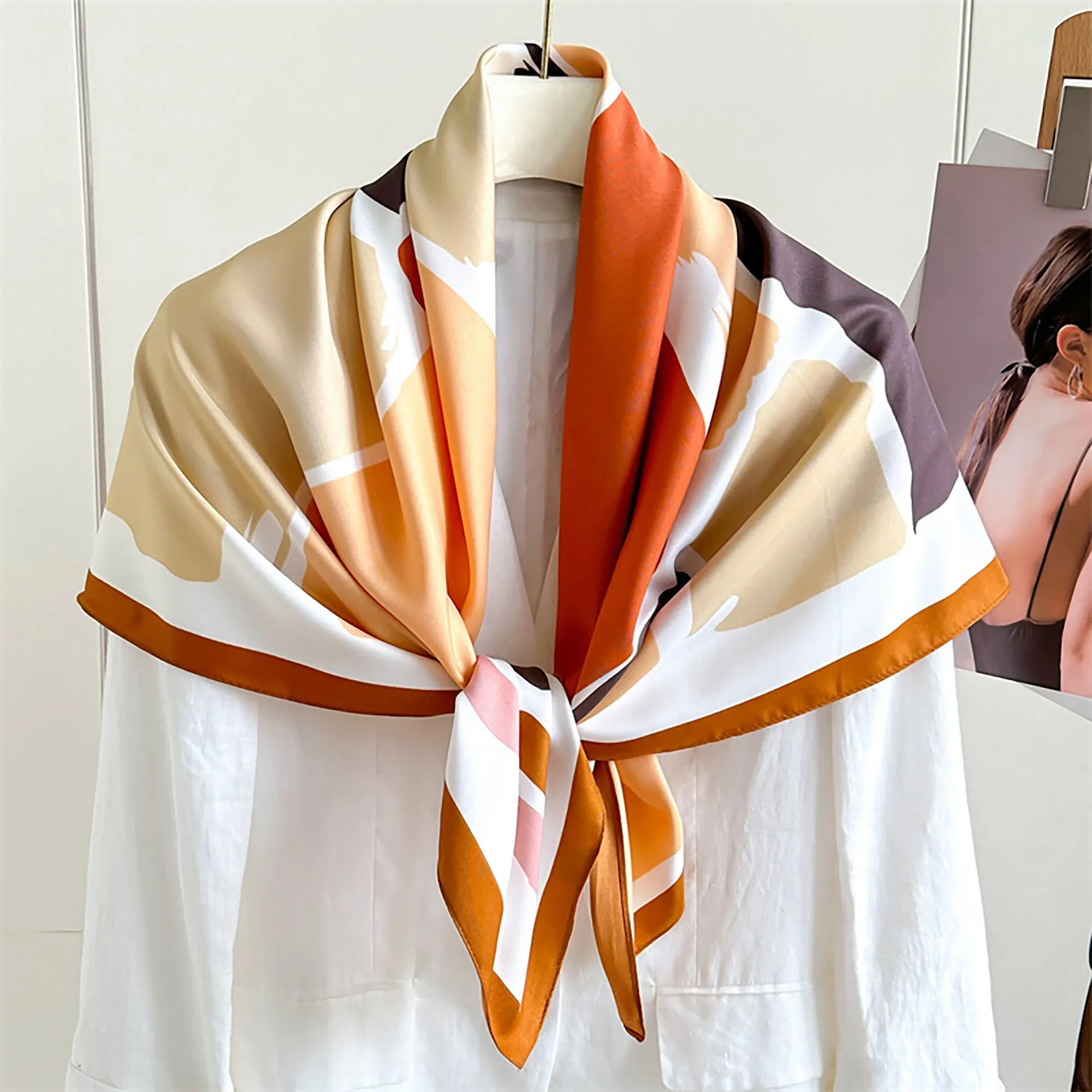 Anna-Kaci Womens Satin Square Scarf Abstract Color Block Print 35.4¡Á35.4inches sold by Anna-Kaci product image thumbnail 2