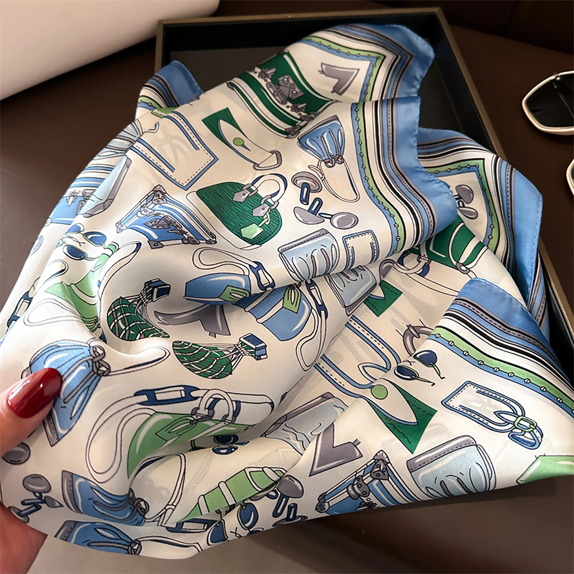 Anna-Kaci Womens Square Scarf with Handbag Illustration Print 27.5¡Á27.5inches sold by Anna-Kaci product image thumbnail 4