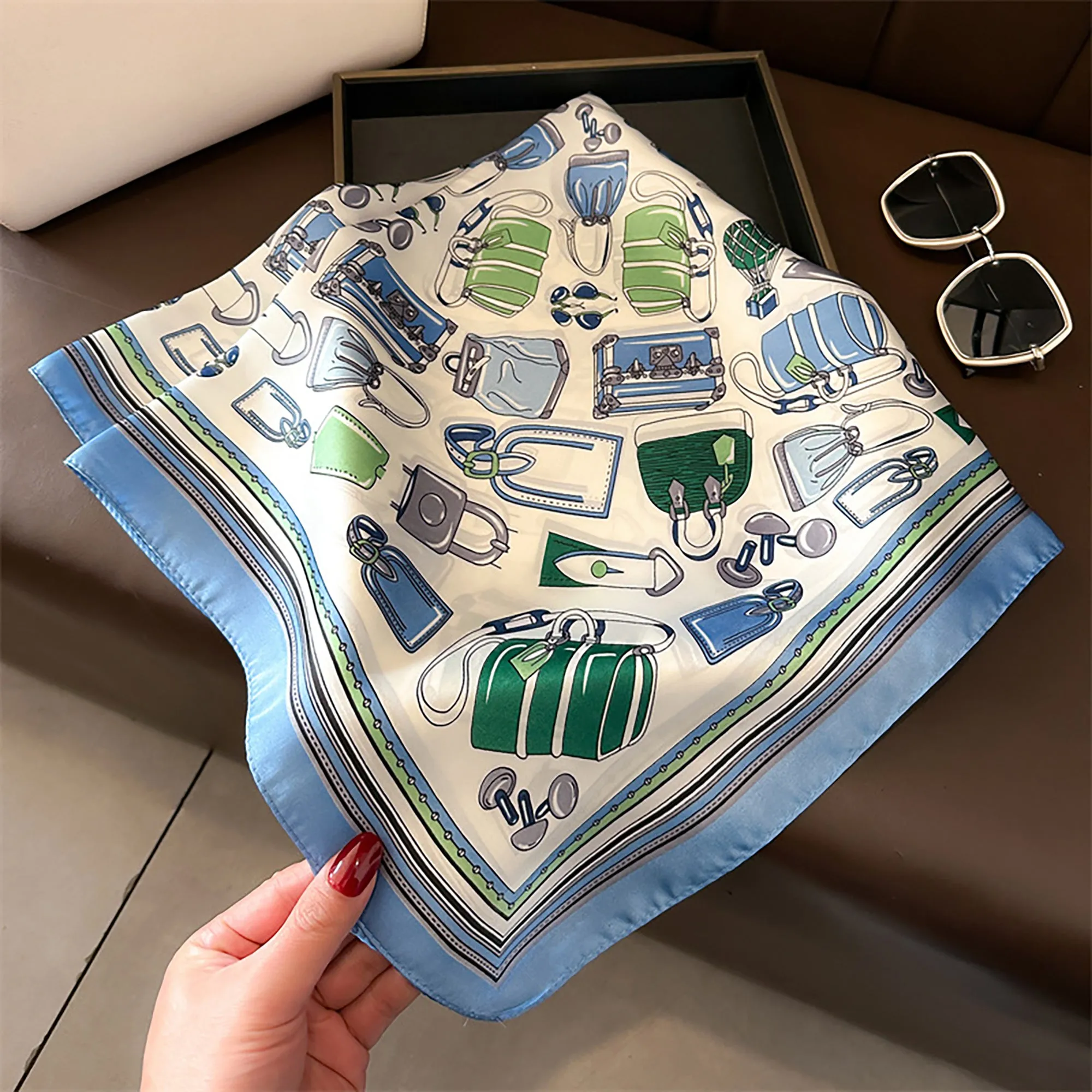 Anna-Kaci Womens Square Scarf with Handbag Illustration Print 27.5¡Á27.5inches sold by Anna-Kaci product image thumbnail 2