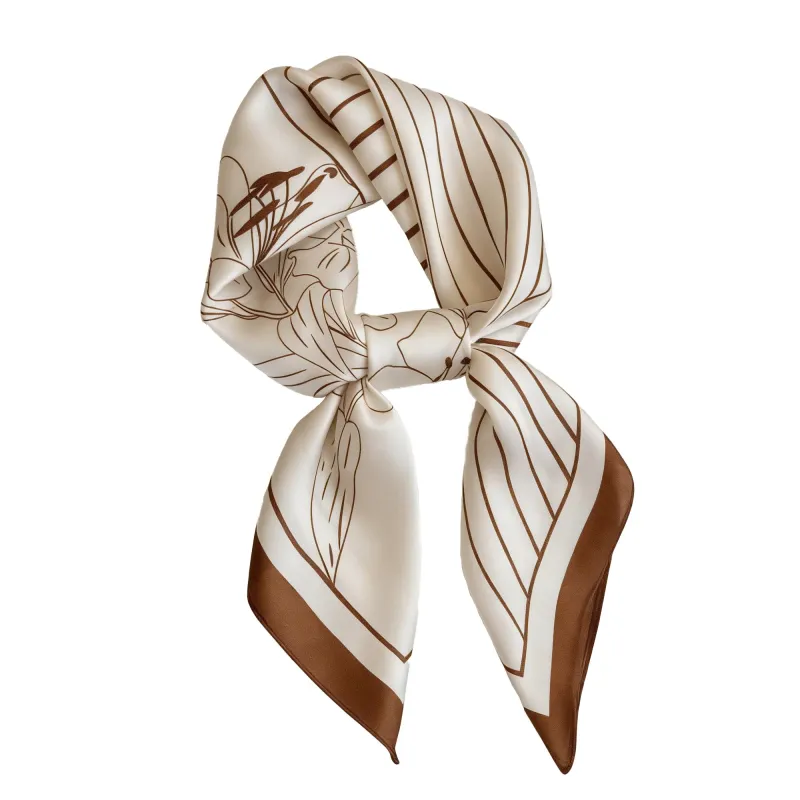 Anna-Kaci Womens Satin Square Scarf with Modern Floral Line Art 27.5¡Á27.5inches made by Anna-Kaci