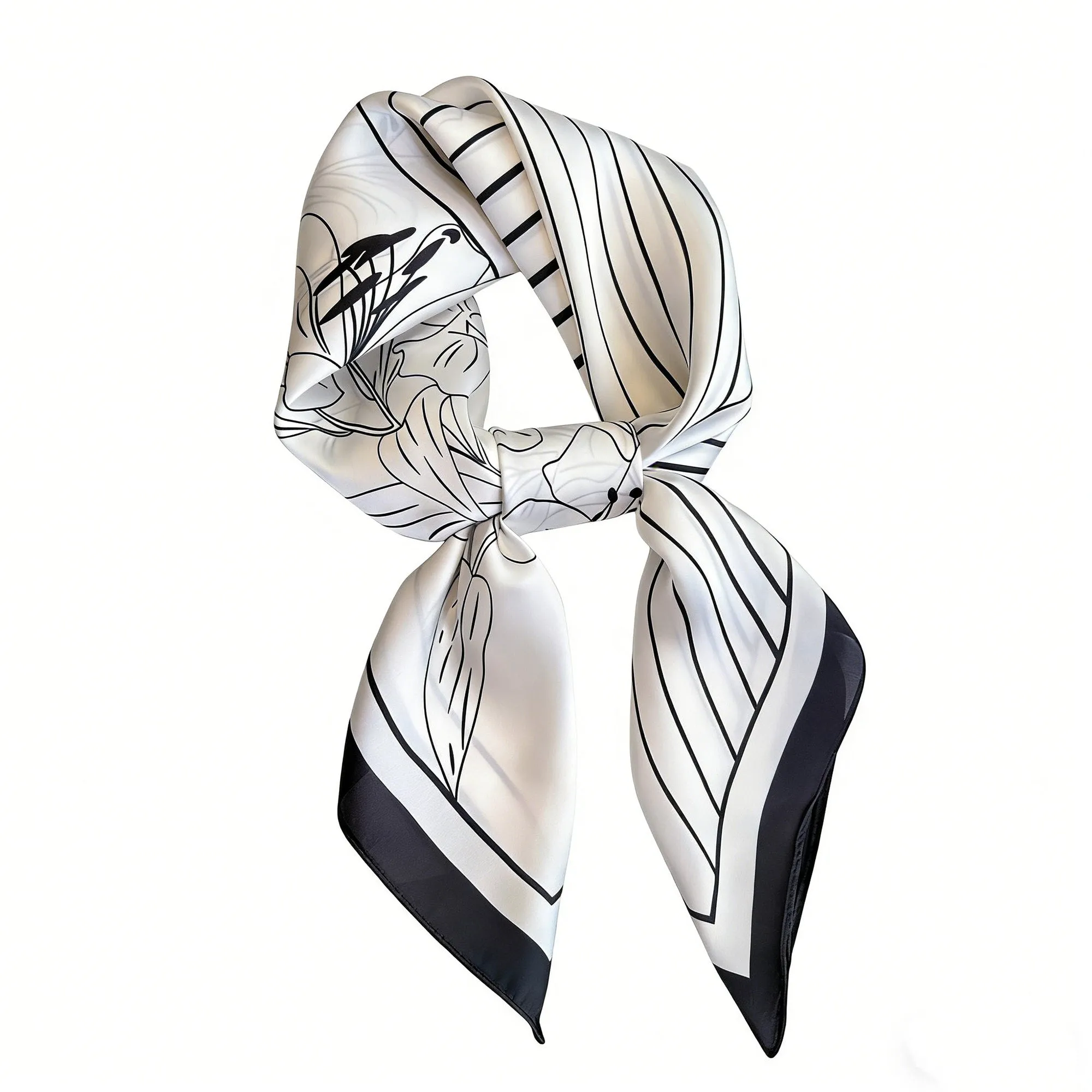 Anna-Kaci Womens Satin Square Scarf with Modern Floral Line Art 27.5¡Á27.5inches sold by Anna-Kaci product image thumbnail 5