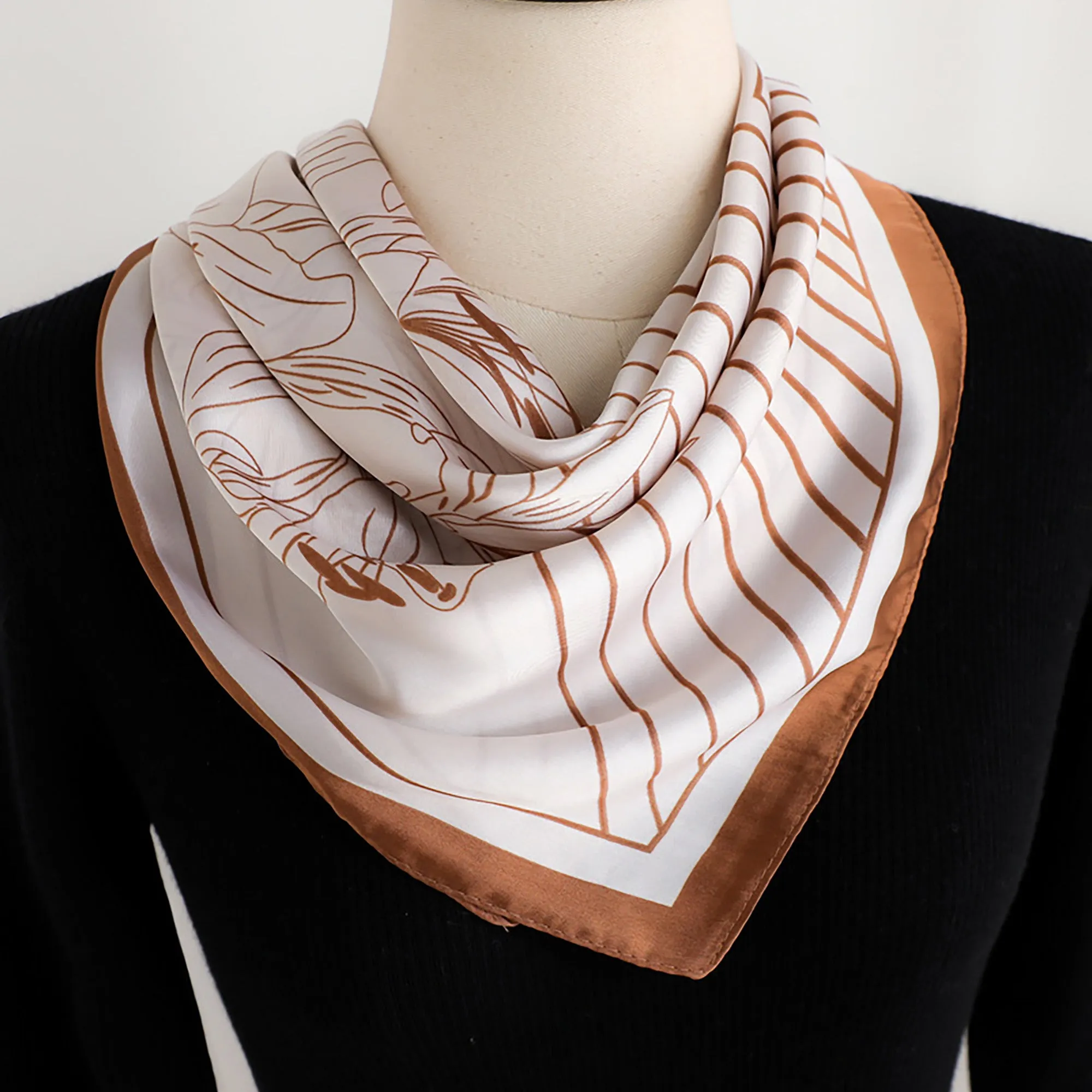 Anna-Kaci Womens Satin Square Scarf with Modern Floral Line Art 27.5¡Á27.5inches sold by Anna-Kaci product image thumbnail 2