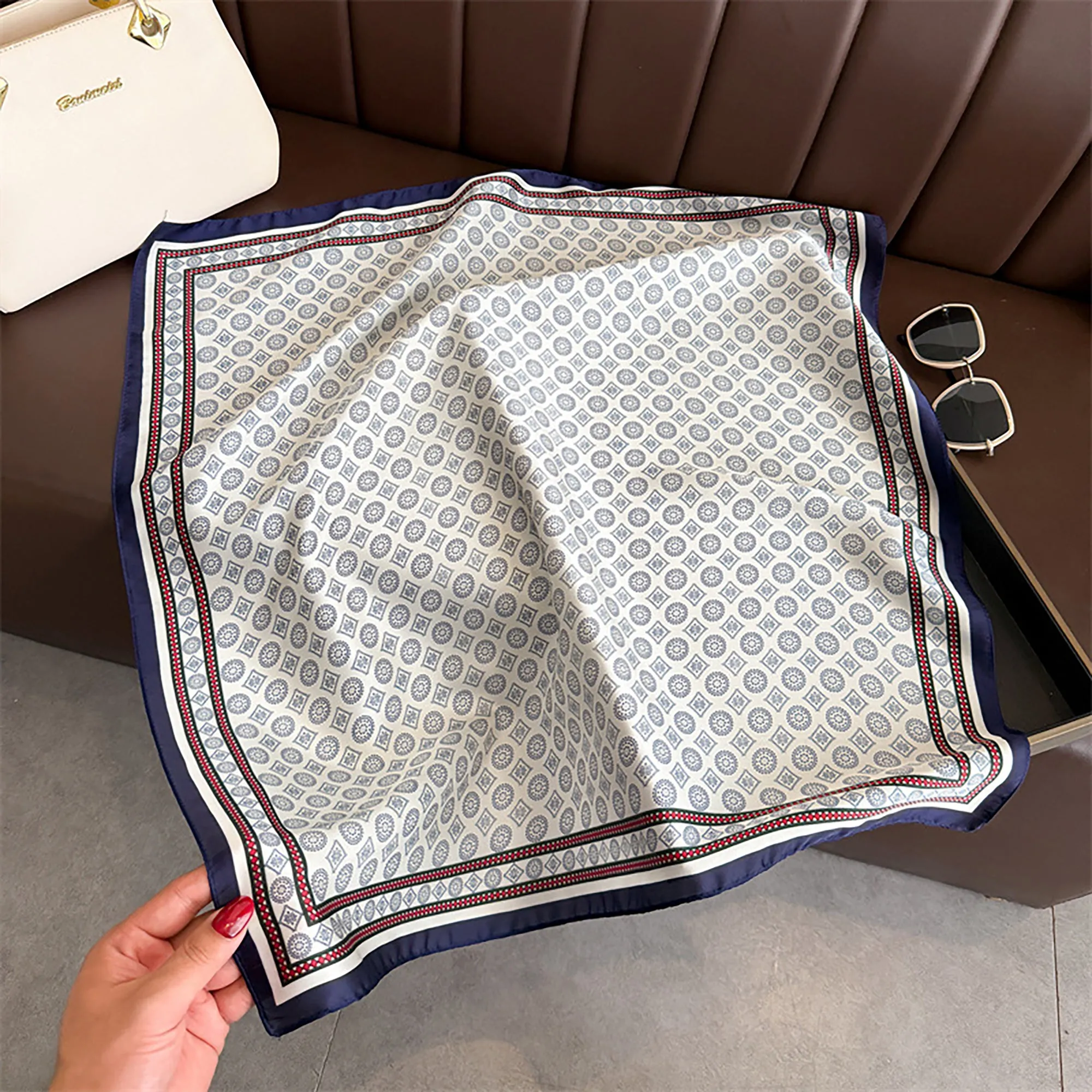 Anna-Kaci Square Scarf with Classic Geometric Print and Contrast Border 27.5¡Á27.5inches sold by Anna-Kaci product image thumbnail 2