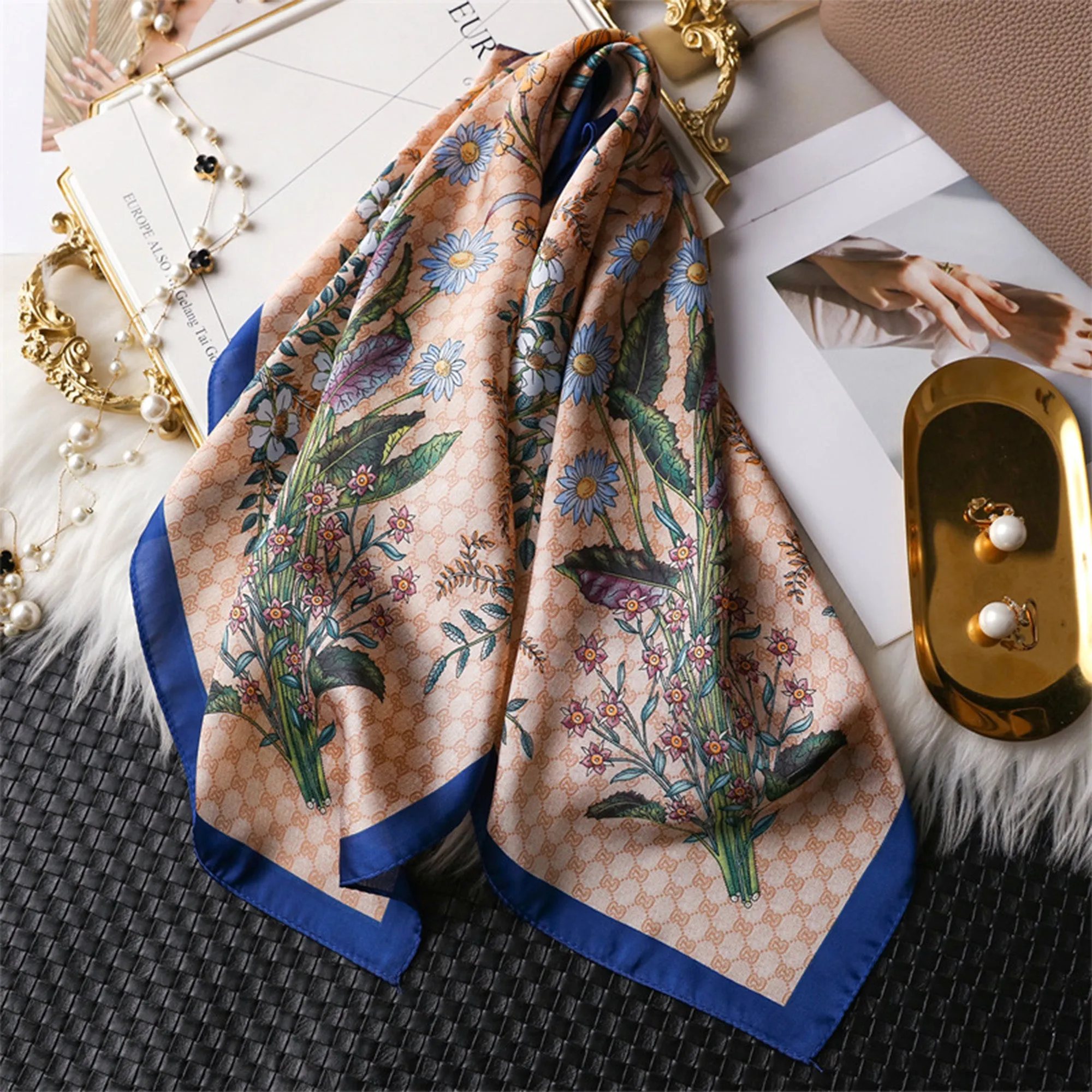 Anna-Kaci Womens Satin Square Scarf Floral Print Neck Hair Accessory sold by Anna-Kaci product image thumbnail 2