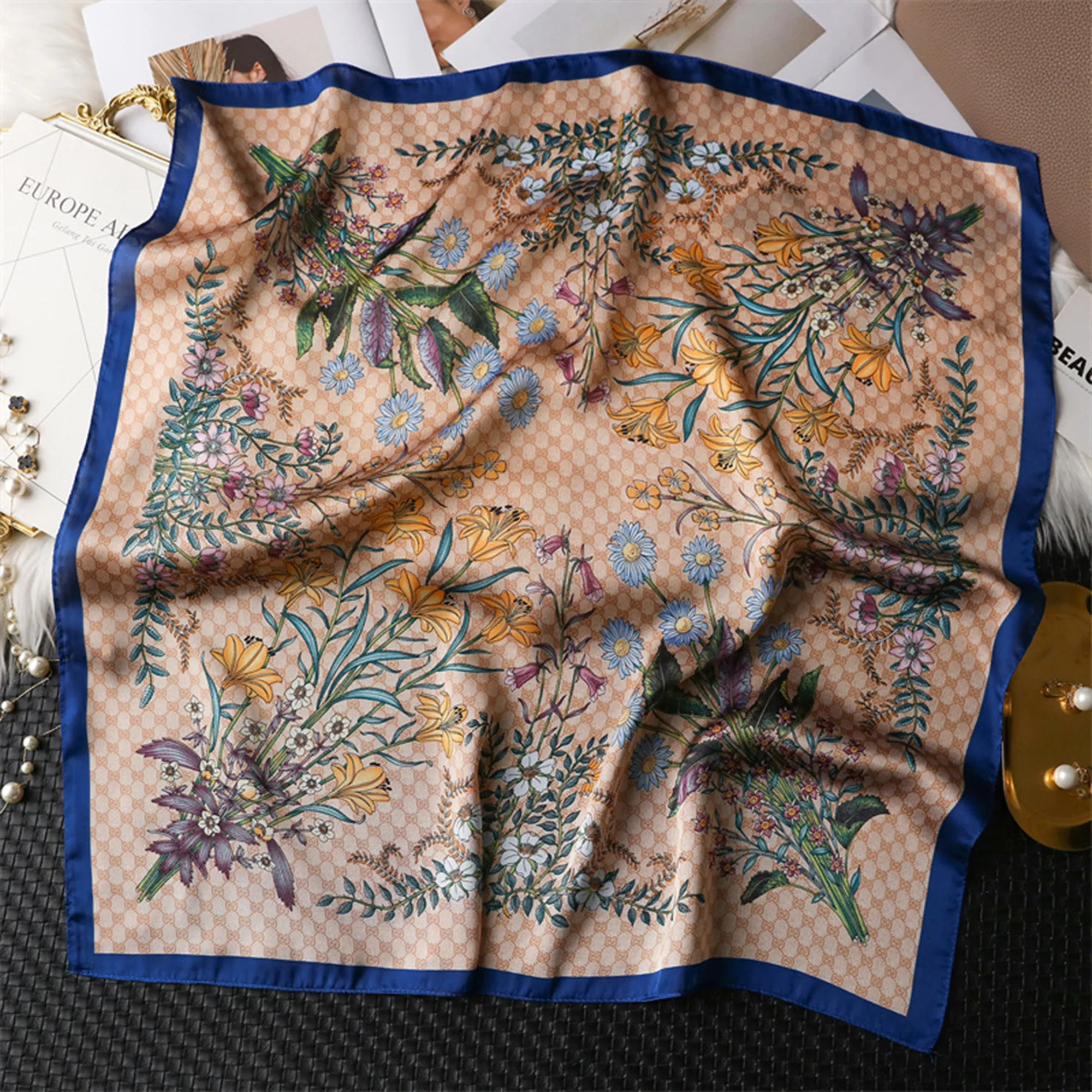 Anna-Kaci Womens Satin Square Scarf Floral Print Neck Hair Accessory sold by Anna-Kaci product image thumbnail 3