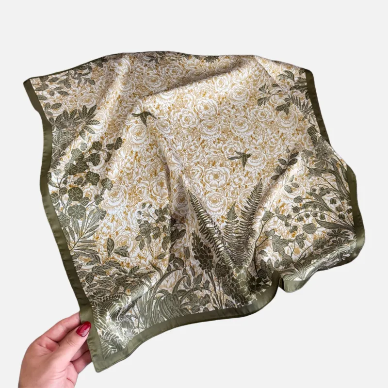 Anna-Kaci Women's Floral Botanical Print Lightweight Satin Scarf with Rolled Edge Finish 26.7x26.7in made by Anna-Kaci